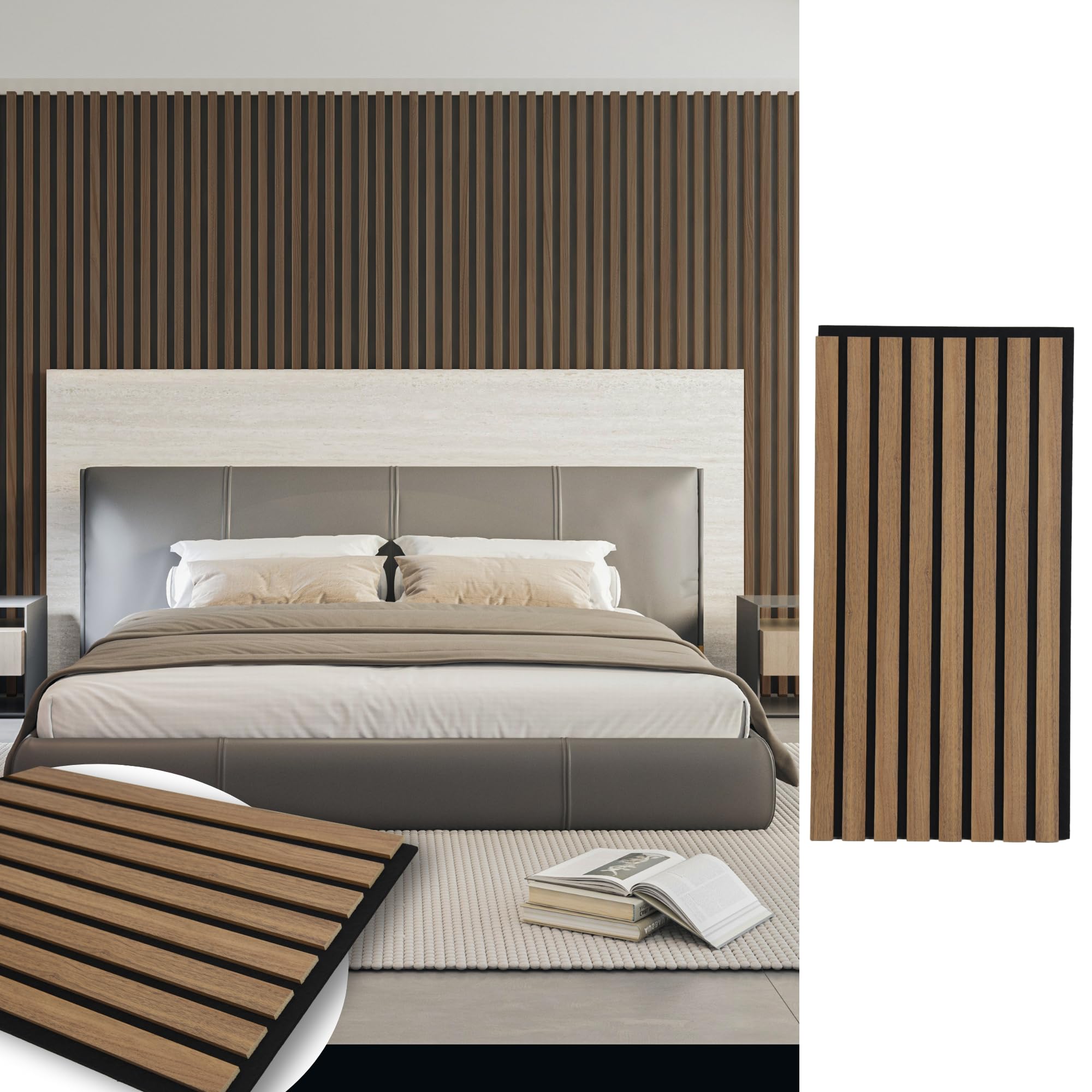 Art3d 20-Pack 12" x 24" Soundproof Wood Slat Panels, 40 sq.ft Acoustic Wall Panels, 3D Wall Panels with Wood Slat Design, Decorative Wood Wall Panel for Accent Walls-Deep Walnut