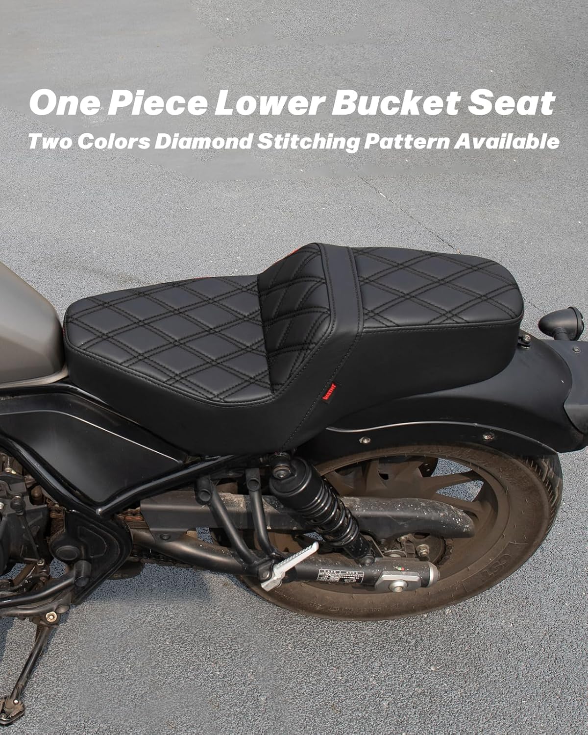 One-Piece Rider Passenger Seat Ergo-Drop Motorcycle Seat Diamond Pattern Compatible with CMX 300 CMX 500 Rebel 300 Rebel 500 2017-2024 (Black Stitching,Diamond Pattern)