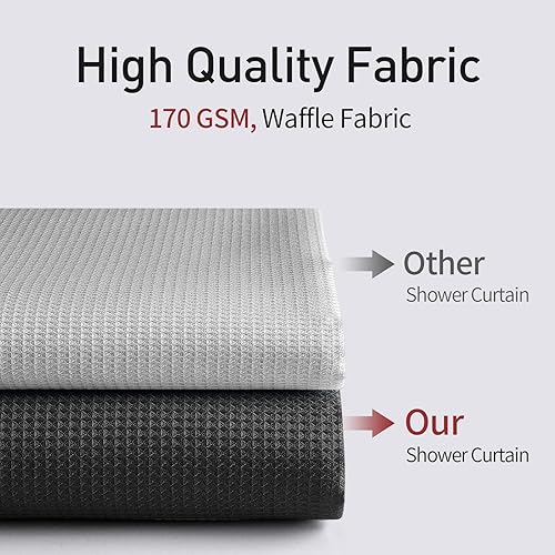 Miniatura 7 de MitoVilla Juego de cortinas de ducha de tela de gofre blanco y negro, cortinas de ducha modernas con textura degradada para decoración de baño,