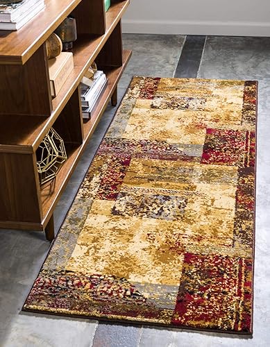 Miniatura 1 de Unique Loom Barista Collection - Alfombra moderna a cuadros, contemporánea, multicapas, Polipropileno, BeigeMarrón