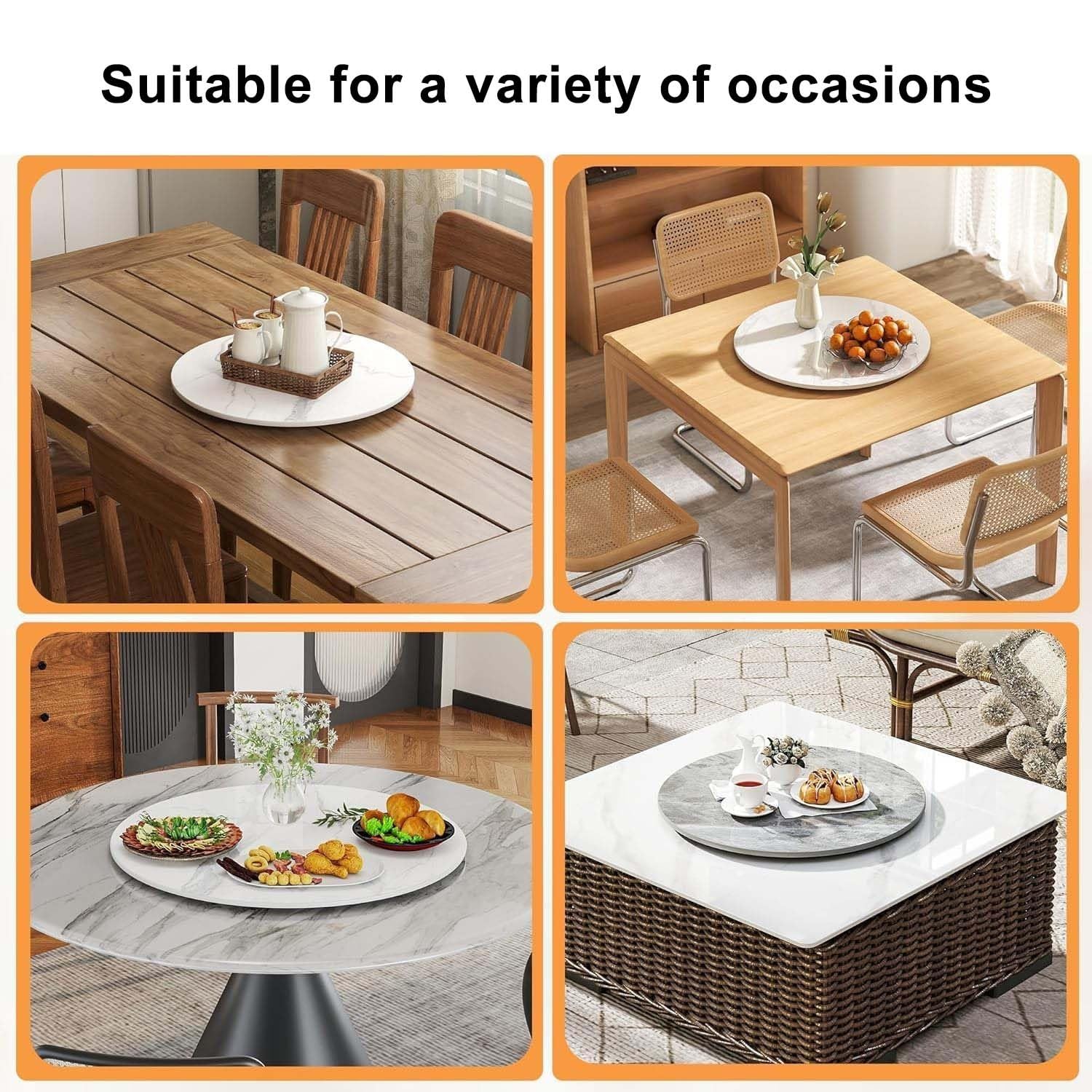 Grand Plateau Tournant Lazy Susan, Plateau Rotatif en Texture Marbre Ardoise, Assiette de Service Rond, Épaisseur 12 mm, pour Table à Manger et Cuisine(Black-White,80cm/32)