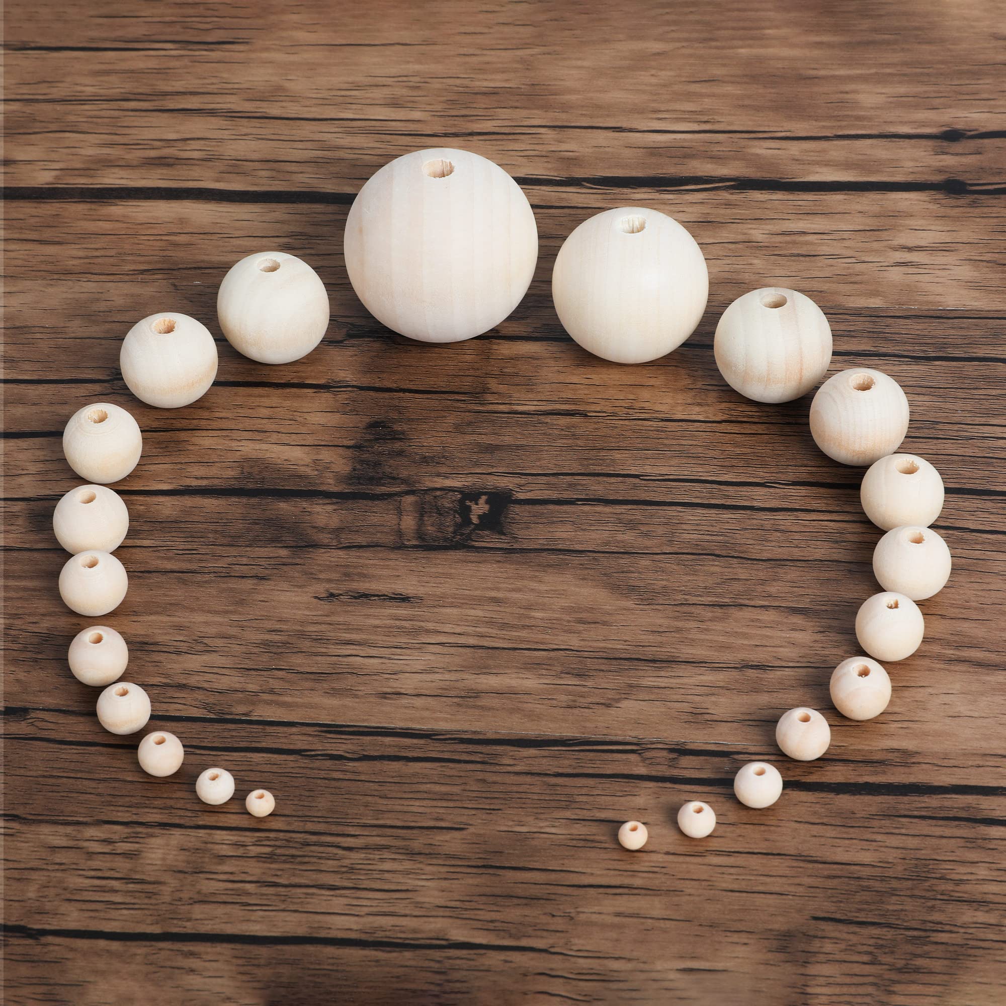 160 Holzperlen Zum Basteln – Gemischte Größen 10–20 Mm, Inkl. Baumwollfaden, Für Schmuck & Deko