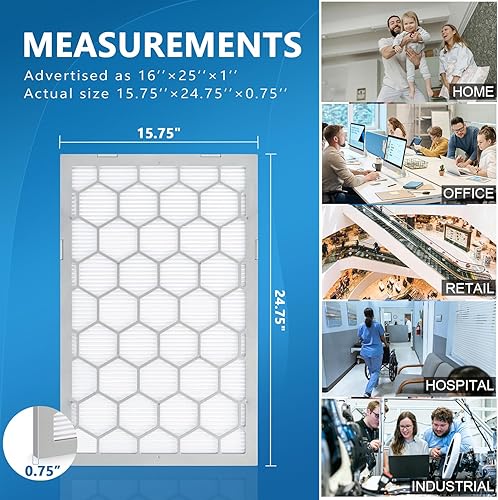 Miniatura 3 de Filtro de aire MERV 13 de 16 x 25 x 1, filtro de aire para horno de CA, marco de plástico ABS reutilizable, paquete de 7 medios de filtro