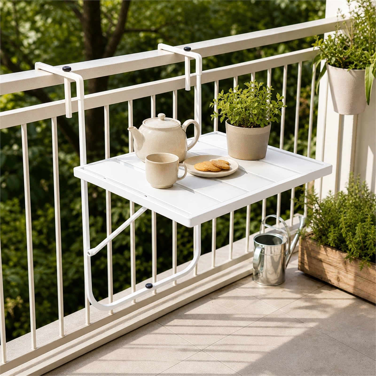 Tavolo sospeso da Balcone Tavolo da Appendere Ringhiera Tavolo Sospeso Pieghevole in per Ringhiera del Balcone Salvaspazio Facile da Pulire per terrazza,Giardino,Balcone e Veranda