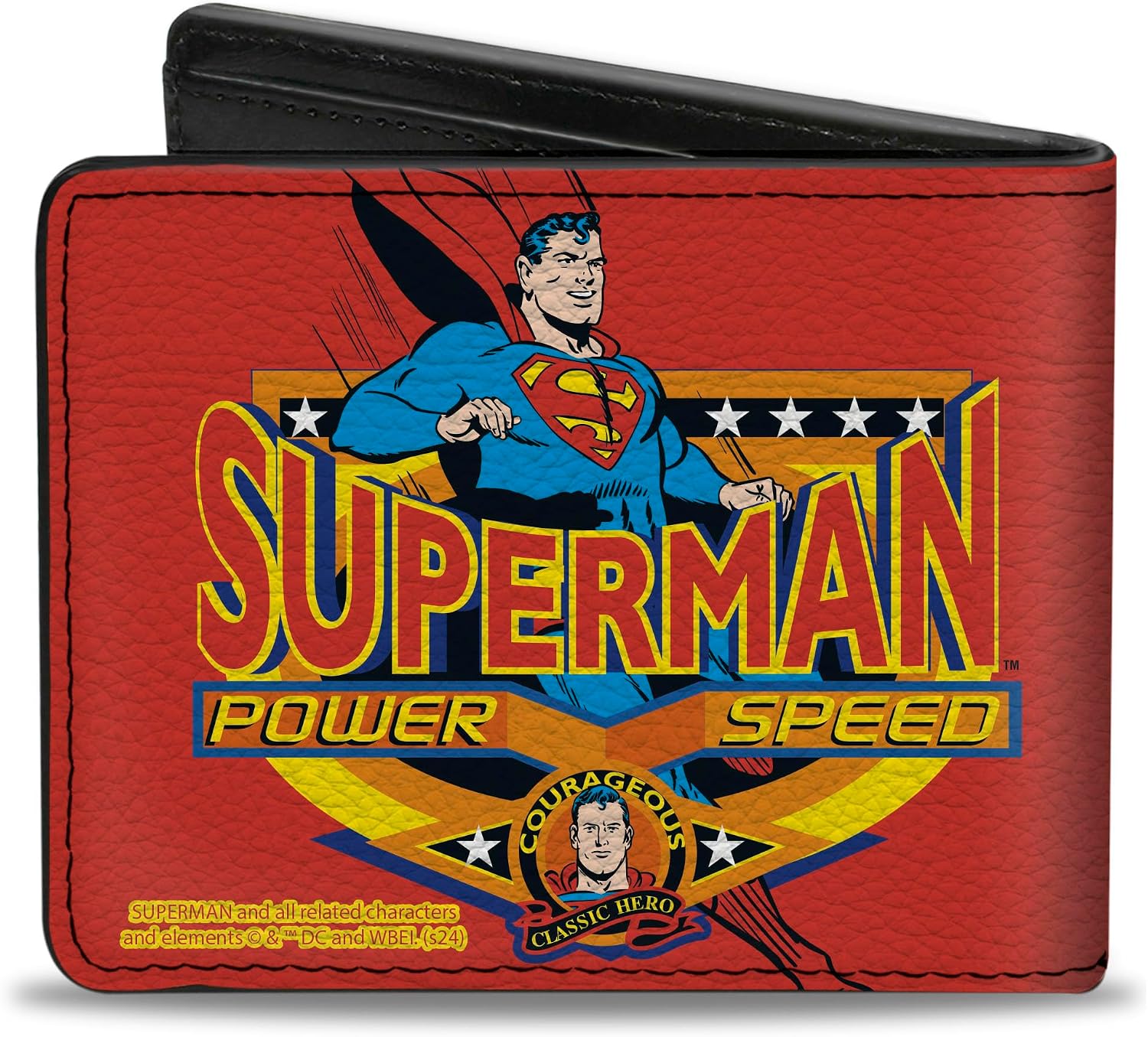 Buckle-Down DC Comics Wallet, Bifold, Superman Power Speed Pose Badge Red, Vegan Leather