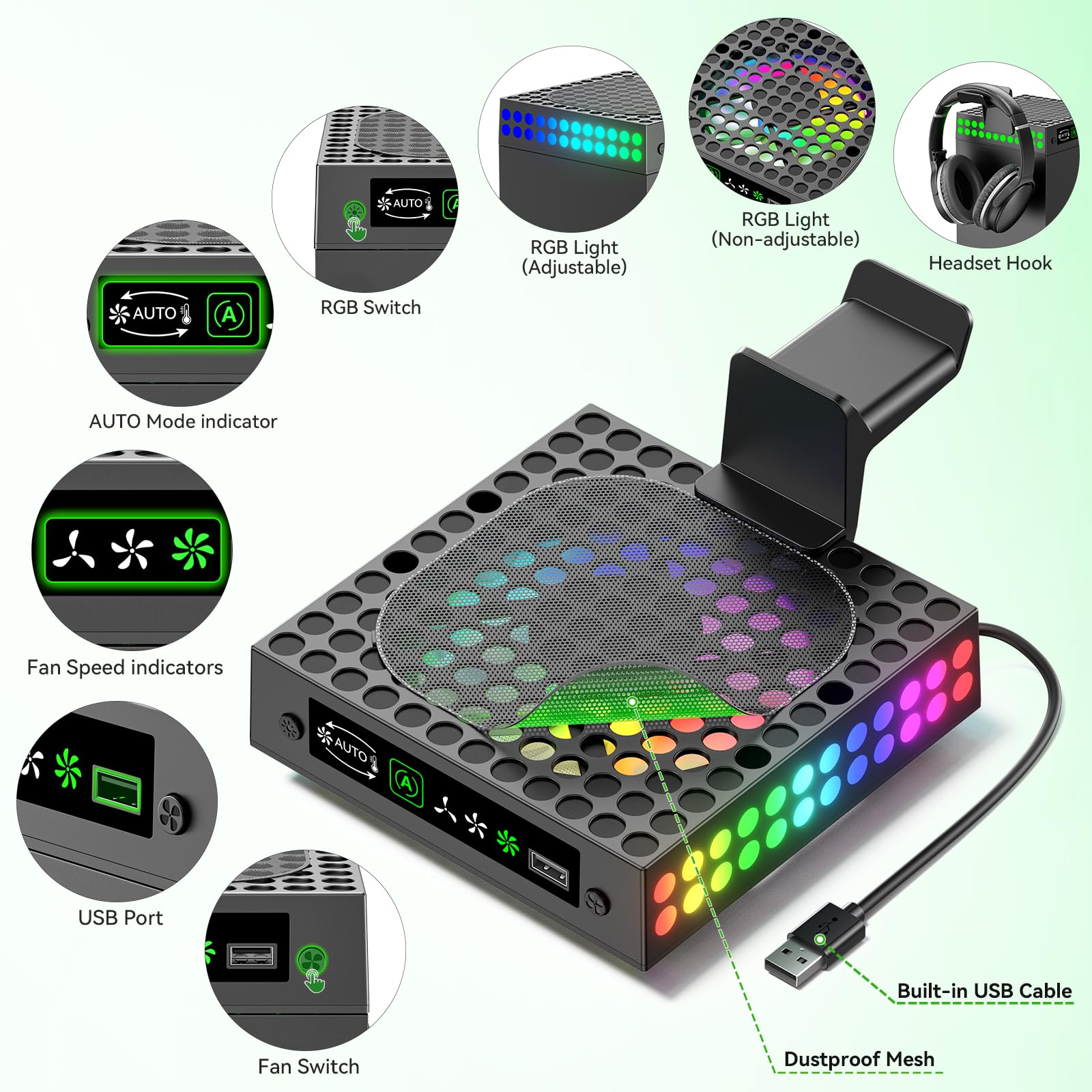 OIVO XBX Series X Lüfter Staubschutz mit Auto Kühlungslüfter, XBX Series X Kühler mit LED & einstellbares Lüfter Kühlsystem, XBX Series X Kühlständer mit Headset Halterung, XBX Zubehör