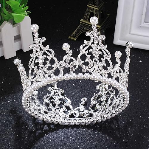 Miniatura 8 de Santfe corona nupcial de 4 pulgadas con gemas transparentes chapado en oro y plata