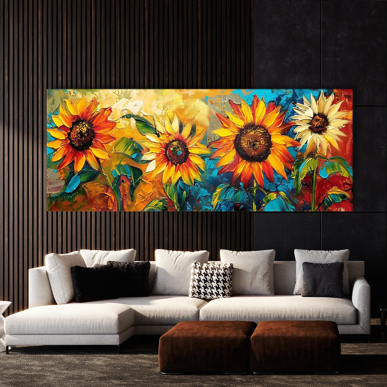 Sense Canvas Sunflower Symphony 11 Canvas Art - Home Decor Wall Art Print Poster Painting Medium 30x12 / 0.75"