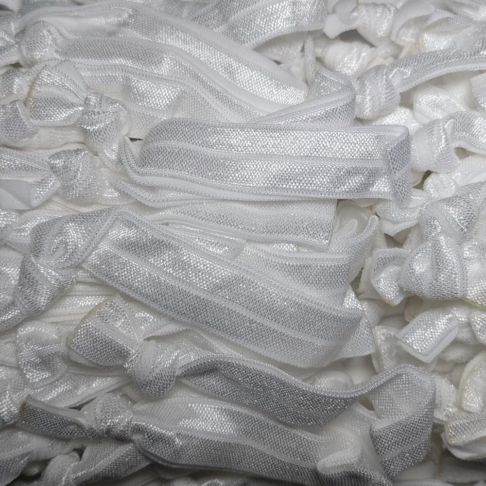 100個 折り目なし 結び目 ヘアタイ - 単色パック (ホワイト)