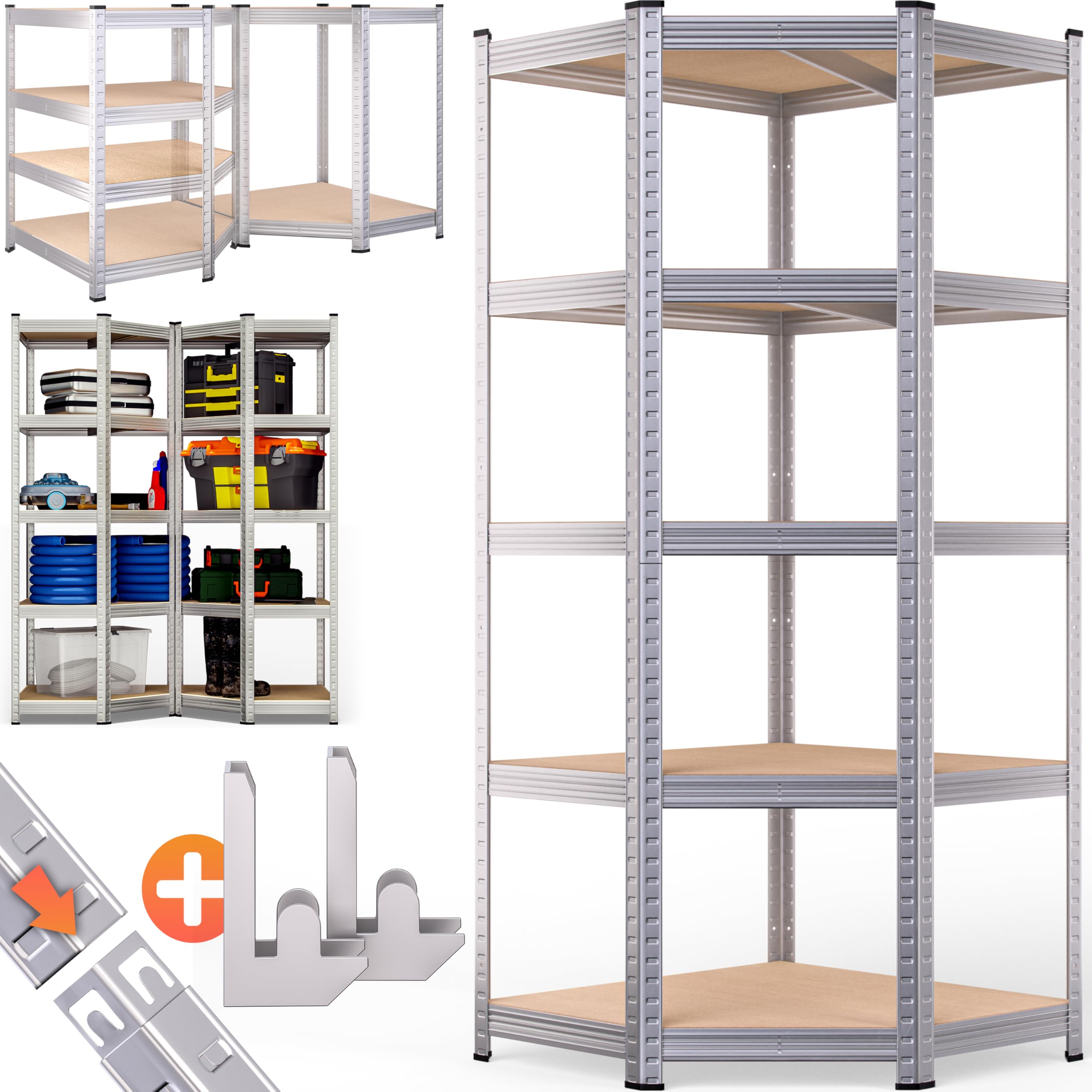 Monzana® Scaffale Metallo Angolare Garage 180x70x40 875kg 5 Riapiani Scaffali Cantina Scaffalatura Angolare Scaffale Salvaspazio Mobile Metallo