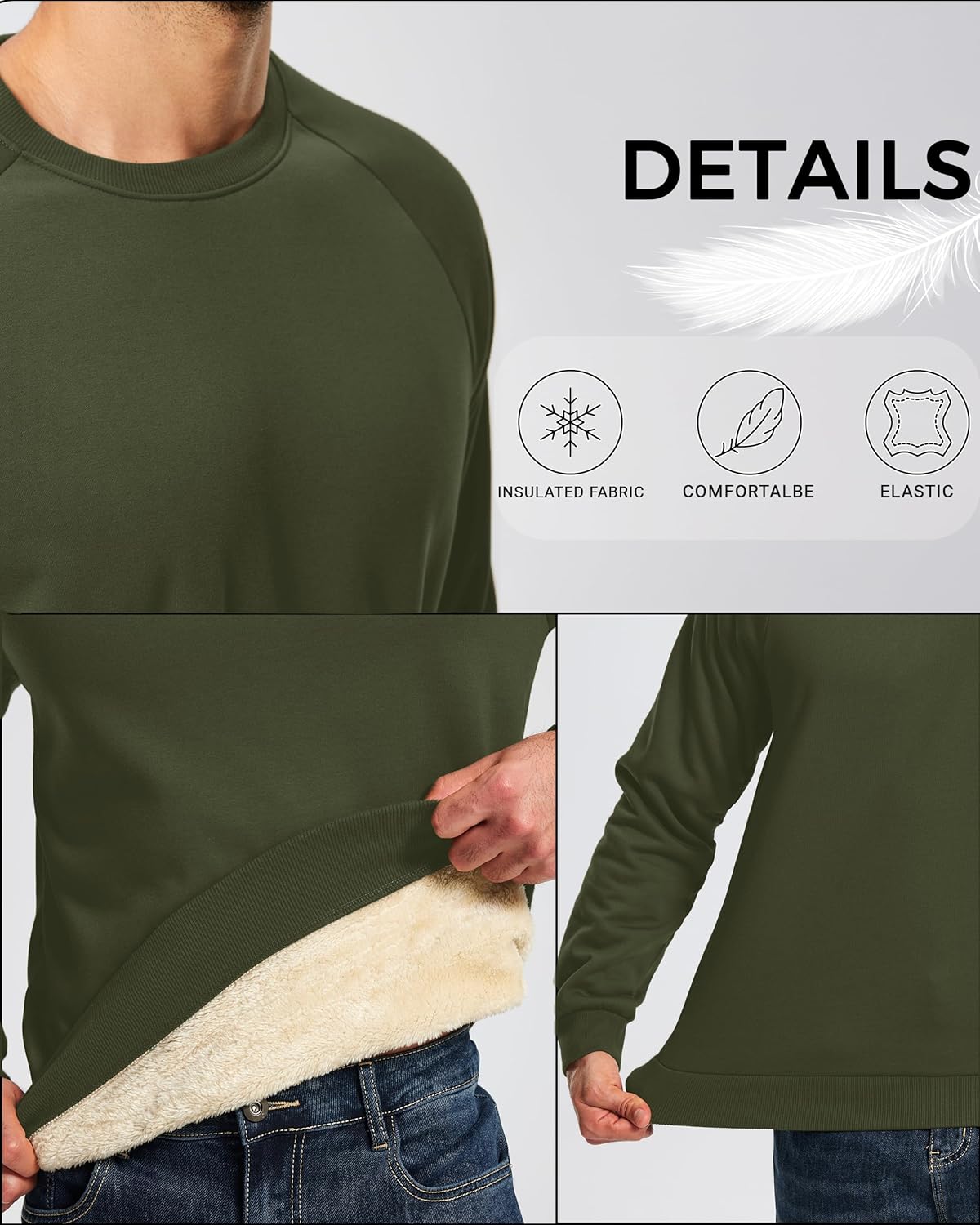 Boladeci Men's Sherpa Lined Crewneck Sweatshirt Heavy-weight Fleece Pullover Thick Cotton Winter Warm Shirts - Image 5