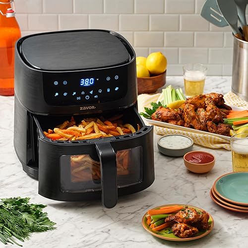 Miniatura 3 de Zavor Freidora de aire Sizzle de 6 cuartos de galón con cesta y ventana transparente, freír al aire, asar, crujir, hornear y recalentar en una