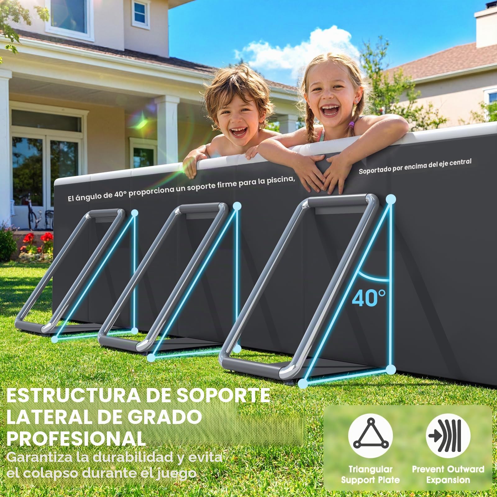 Luxfero Piscina Desmontable Rectangular con Toldo Solar, Piscina Desmontable Tubular Plegable, Piscina Rectangular de Exterior Épaissi, Fácil de Guardar Piscina para Adultos y Niños, 228 x 127 x 50 cm