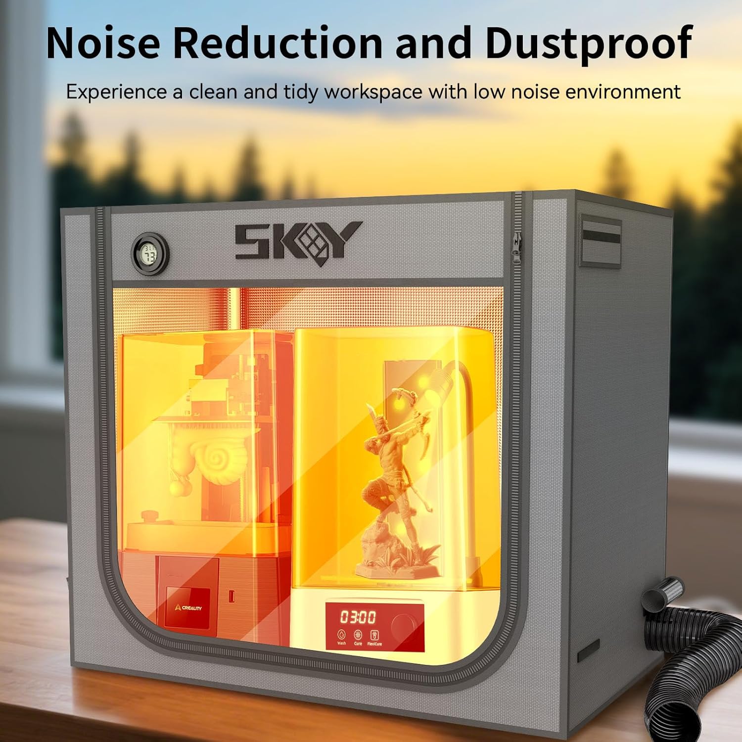 Large Resin 3D Printer Enclosure with Ventilation Kit LED Light, 3D Printer Vented Enclosure Tent Cover Eliminate Odors Dustproof Isolate Noise Compatible with LCD Resin UV 3D Printer 33*18.9*28.7Inch