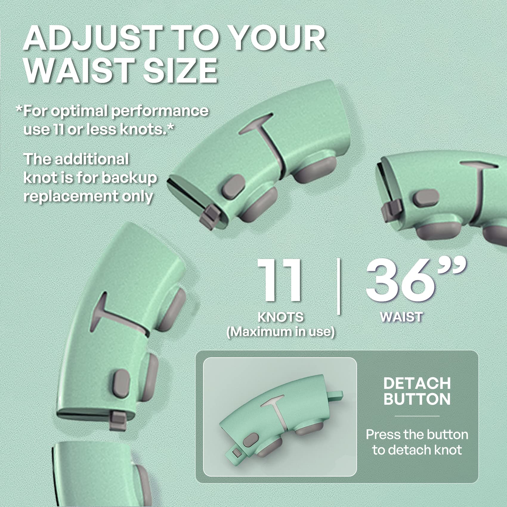 11+1 Ersatzknoten Taille 36 Zoll mit Zähler, Smart Weighted Hula Hoop für Erwachsene Gewichtsverlust Infinity Hoop Kinder Erwachsene Home Outdoor Fitness Übung Bauchmuskeltrainer Grün