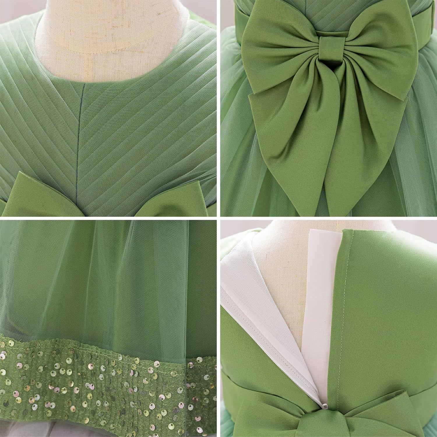 OBEEII Infant Baby Girls Pleated Bowknot Sequins Tulle Tutu Dress Toddler Formal Birthday Baptism Wedding Flower Girl Dress