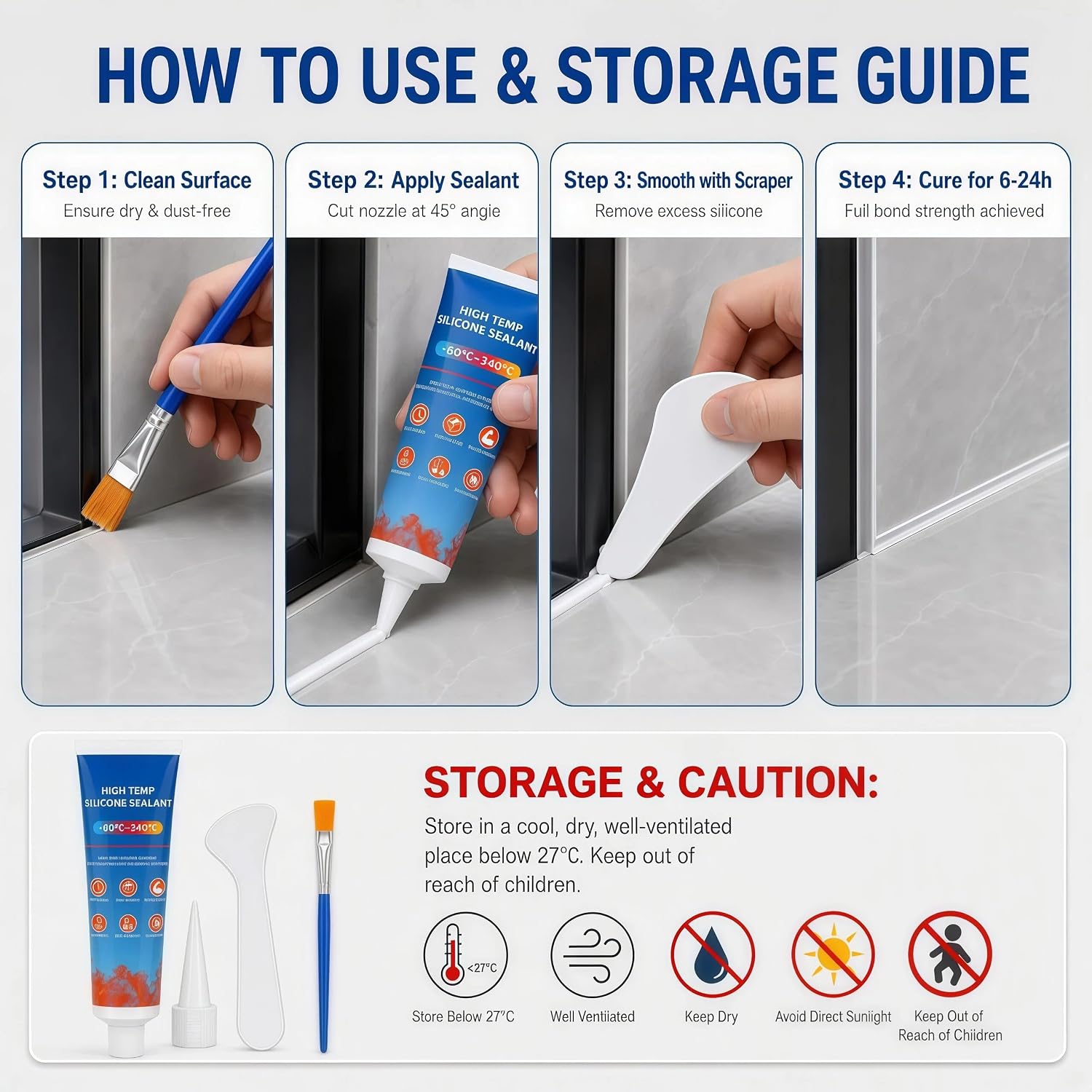 100mL High Temp Oven-Safe Sealant, Heat Resistant Glue for Stove, Fireplace