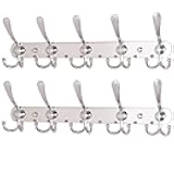 Dseap Wall Mounted Coat Rack - 5 Tri Hooks, Heavy Duty, Stainless Steel, Metal Coat Hook Rail for Coat Hat Towel Purse Robes Mudroom Bathroom Entryway (Chromed, 2 Packs)