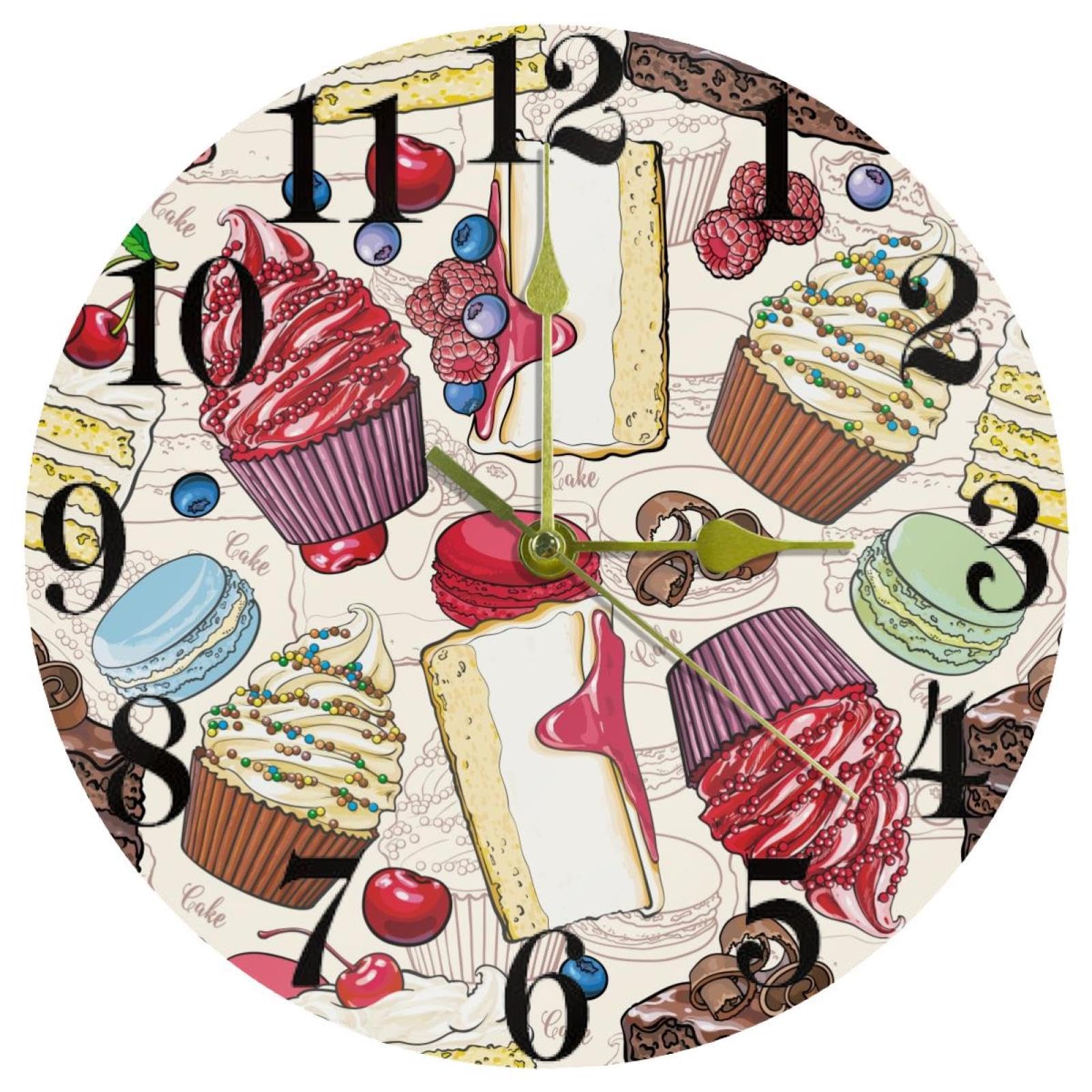 Horloge murale Boulangerie Gâteaux et Cookies ronde à quartz silencieuse pour cuisine et maison