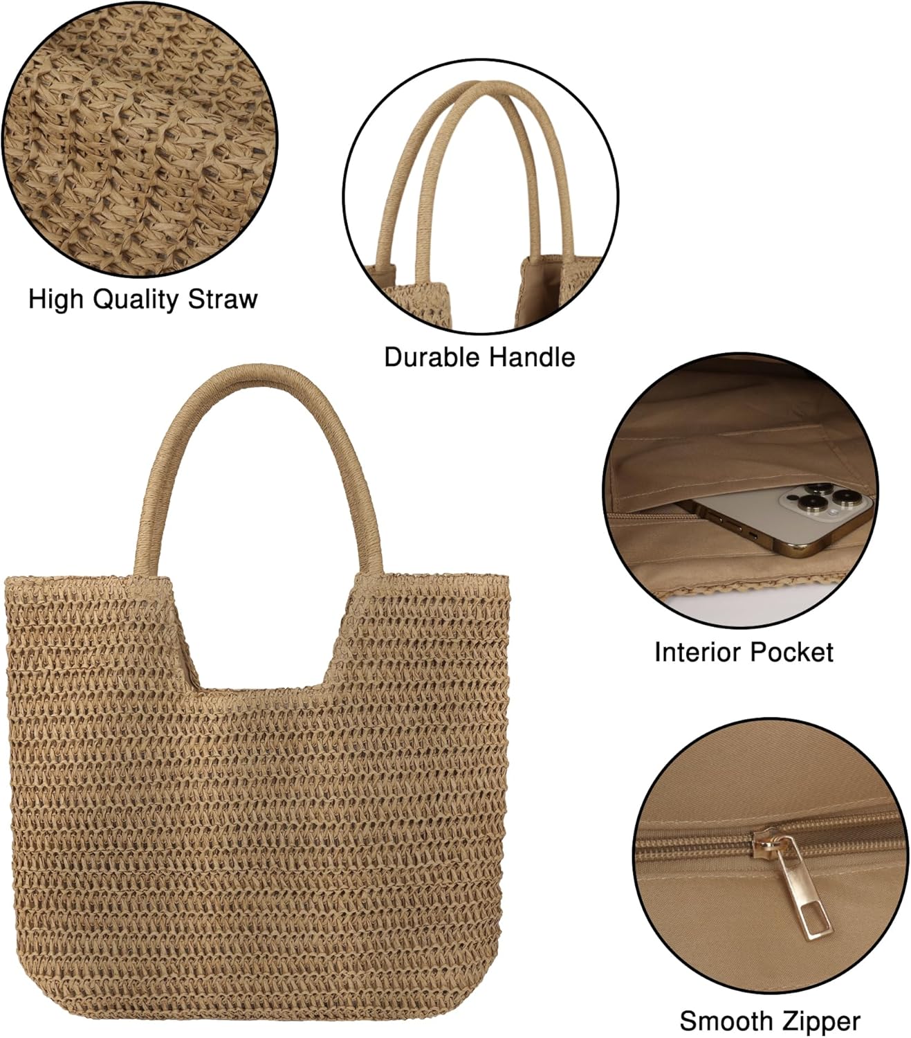 Straw Beach Bags for Women Large Beach Tote Bag Woven Shoulder Handbag Purse for Summer - Image 4