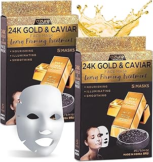 AZURE 24K Gold and Caviar Anti Aging Luxury Face Mask - Hydrating & Firming Facial Mask - Helps Reduce Wrinkles & Fine Lines with Hyaluronic Acid & Collagen - Skin Care Made in Korea - Pack of 10
