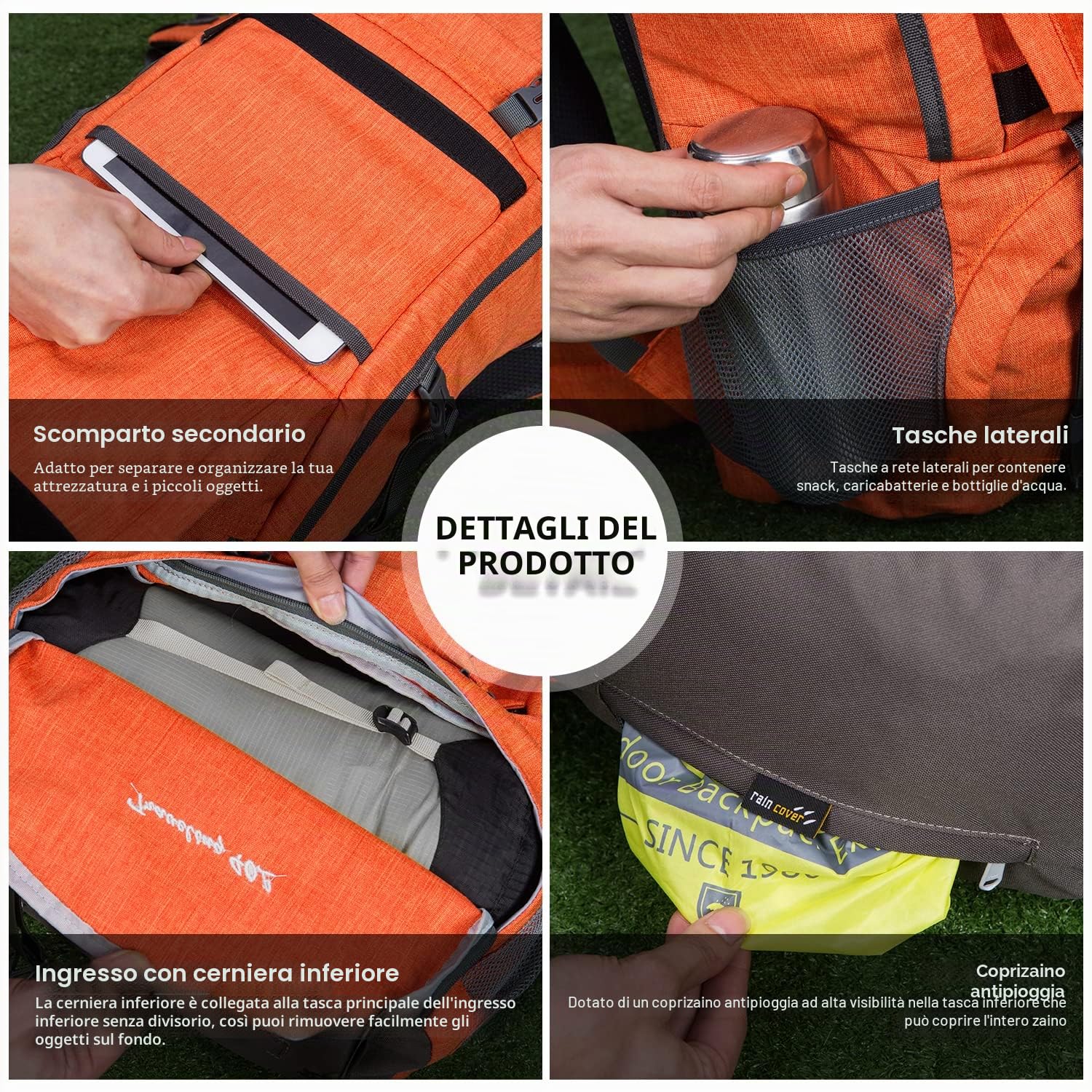 MOUNTAINTOP Zaino da Trekking 40 Litri Unisex Zaino Montagna Uomo Zaino Escursione Donna per Viaggio Hiking Escursione Campeggio con Copertura di Pioggia, 55 x 33 x 20 cm