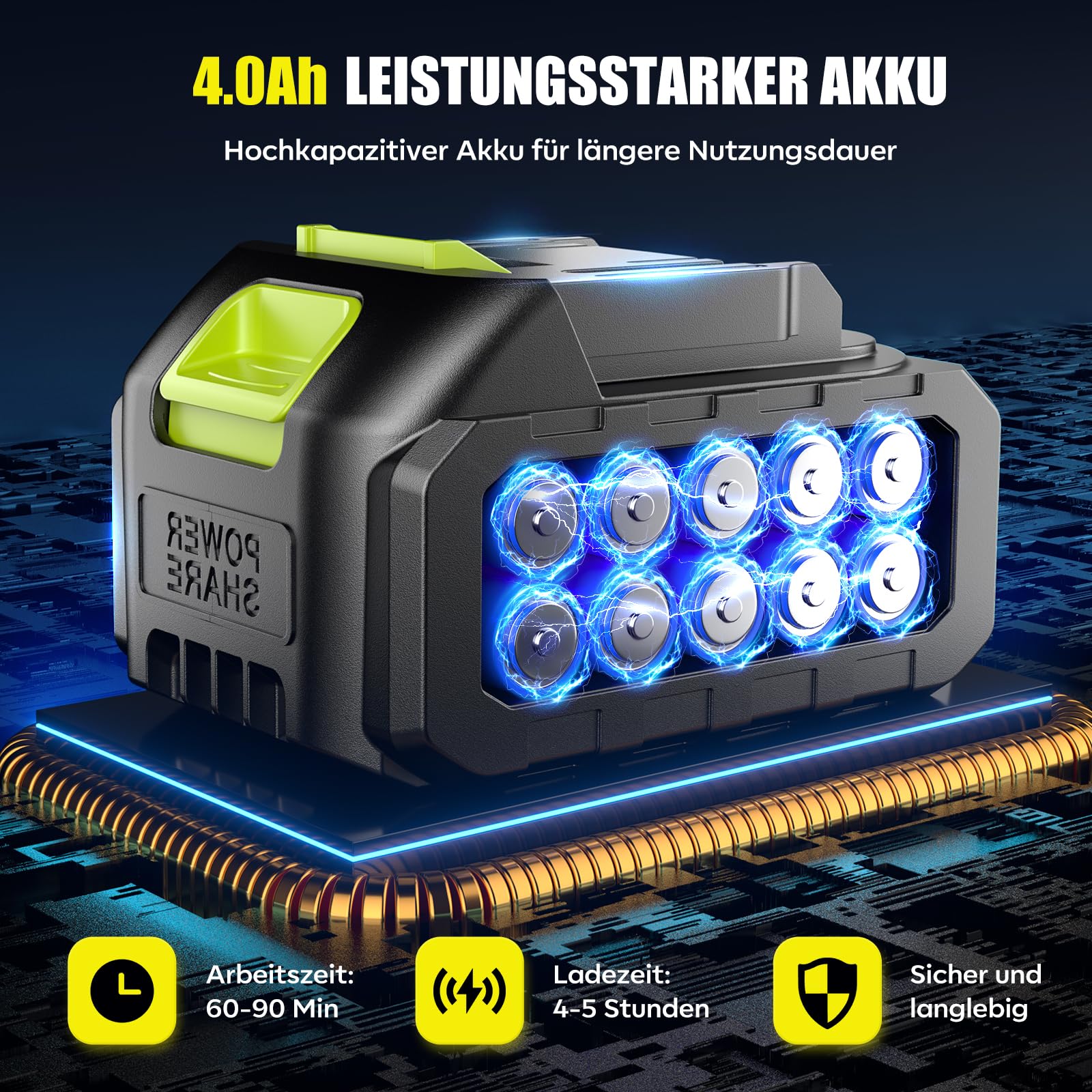 YKYI Akku Hochdruckreiniger - 7m Schlauch, 6-in-1 Düse & 30 Druckstufen, mit 21V Akku, 1200 PSI Portable Pressure Washer für Auto, Garten, Fenster & Camping