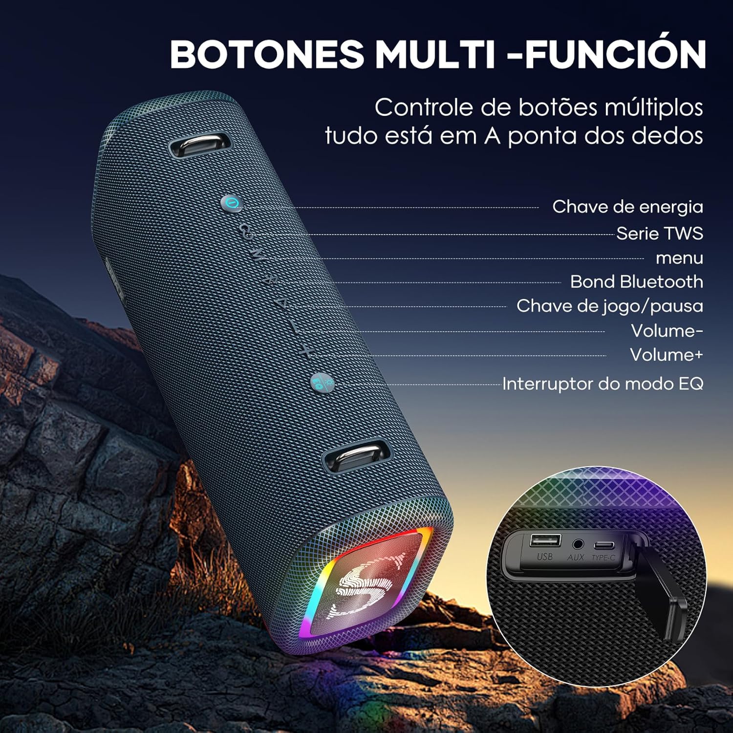 SABALA DR-908 Pro Caixa de som,2025 Modelo Mais Recente,20800mAh 120w Subwoofer Bluetooth 5.4 IPX6 RGB 24H USB (Azul)
