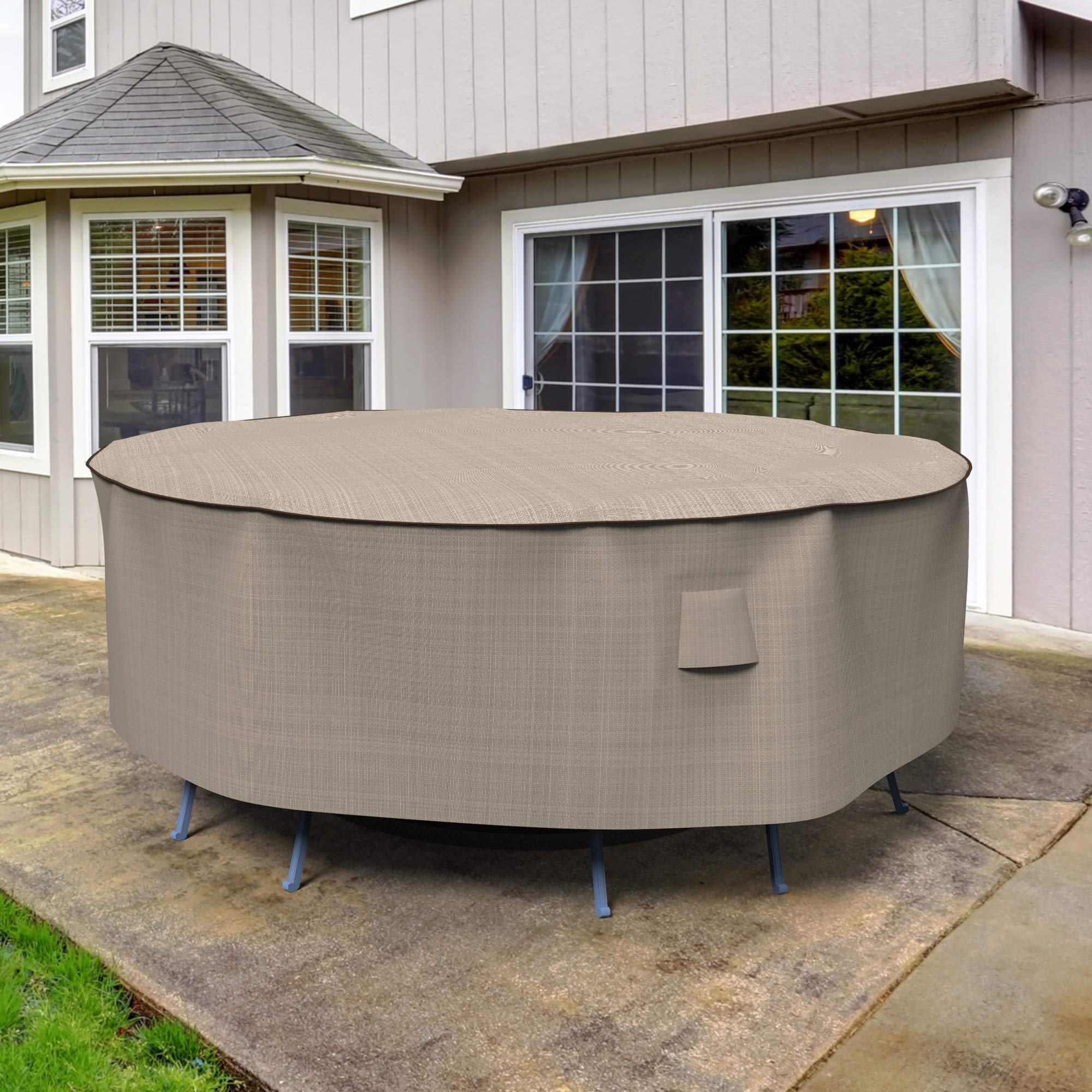 EmpirePatio Tan Tweed Round Patio Table and Chairs Combo Cover, Extra Large
