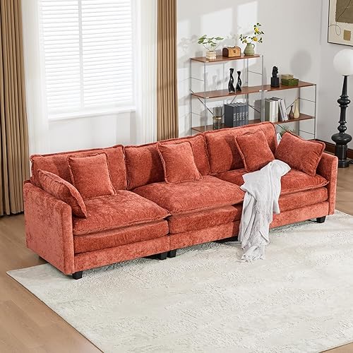 Miniatura 55 de Sofá seccional modular beige de 111.5", sofás seccionales grandes de 3 plazas para sala de estar, tela de chenilla marfil blanquecino, sofá nube de