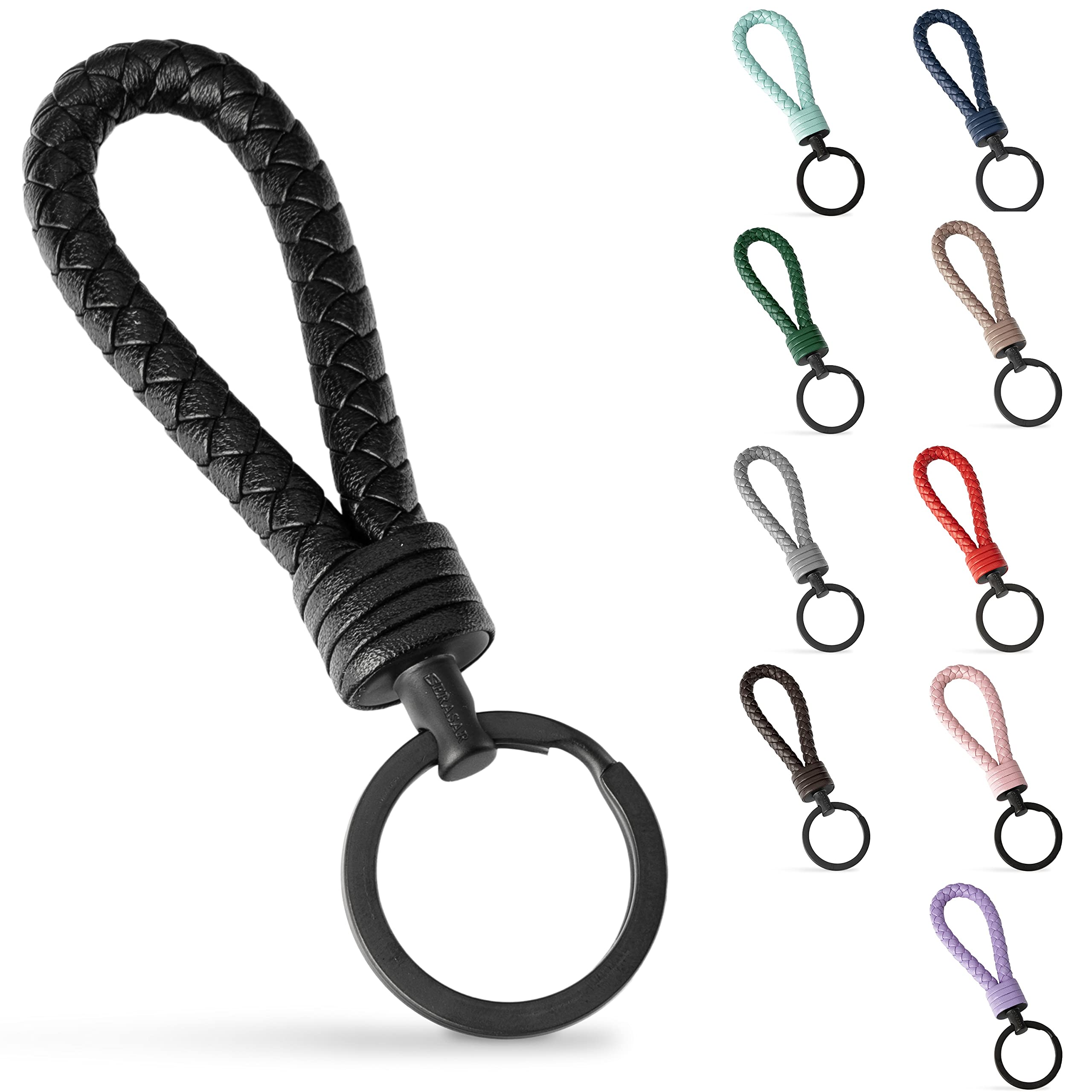 SERASAR | Leather Keychain [Strong] - with Additional Stainless Steel Key Ring for Small Keys - with Gift Box
