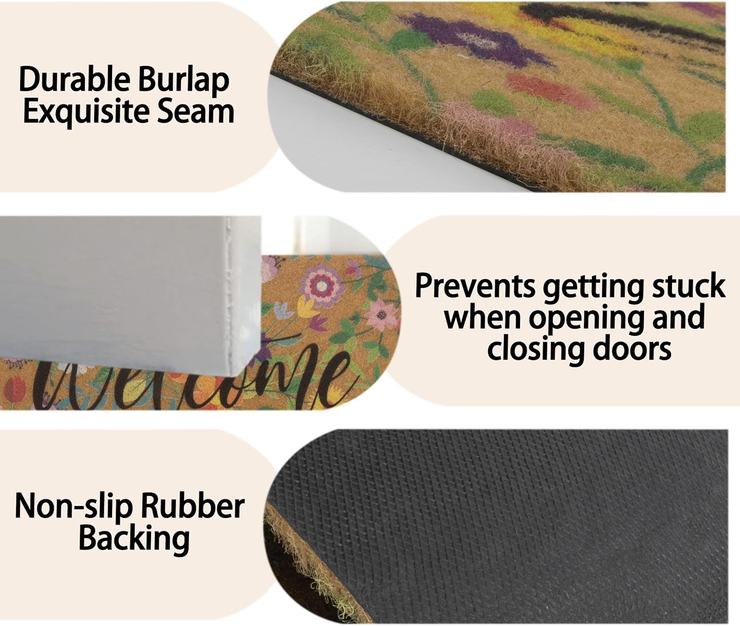 Spring Welcome Door-Mats Floral Coir Doormats - 30"x17"Non Slip Large Indoor Colorful Welcome Doormat for Entryway Outside Yard Home Decoration