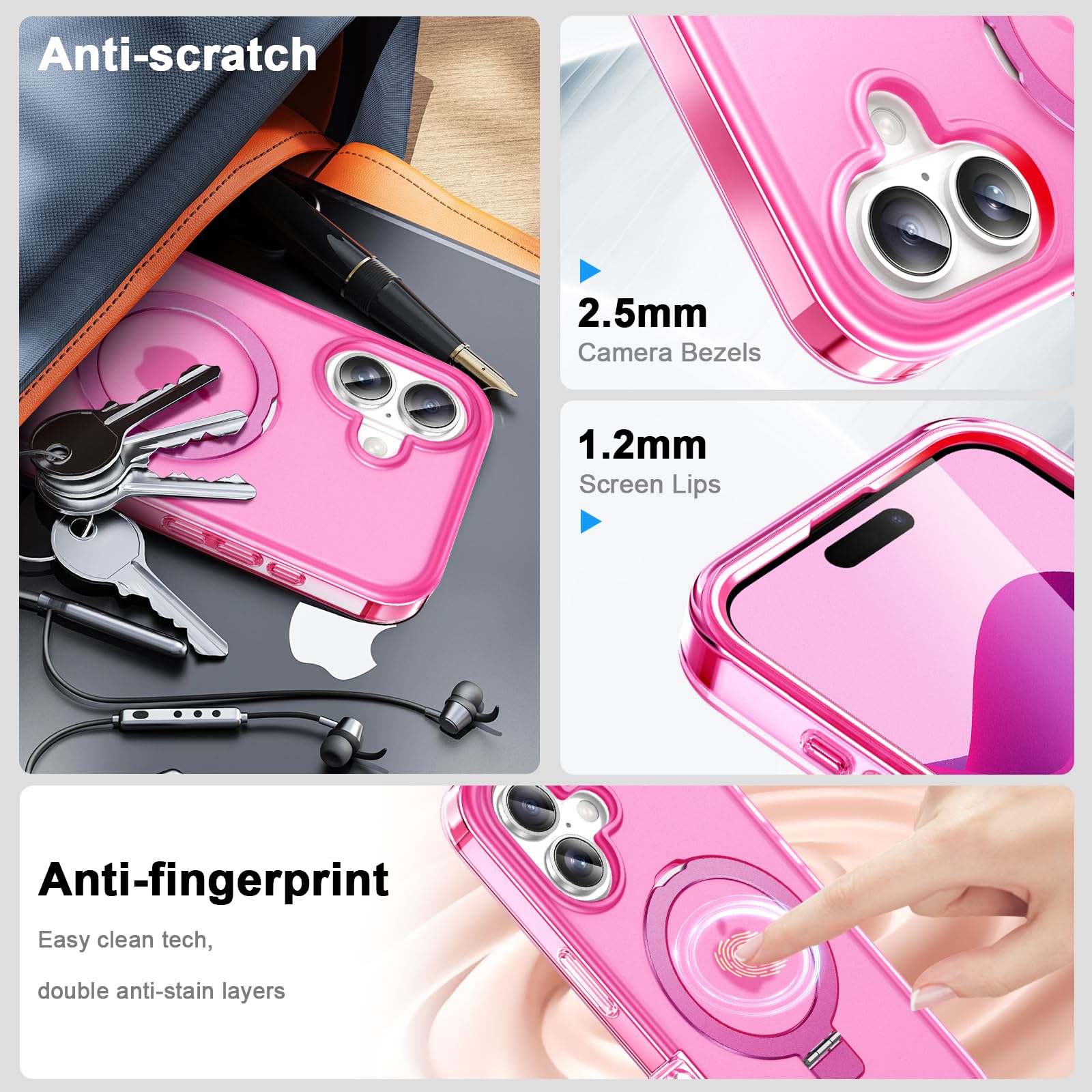 Custodia per iPhone 17 con pellicola protettiva integrata con supporto magnetico invisibile [compatibile con MagSafe] copertura integrale militare antiurto traslucida per telefono, rosa