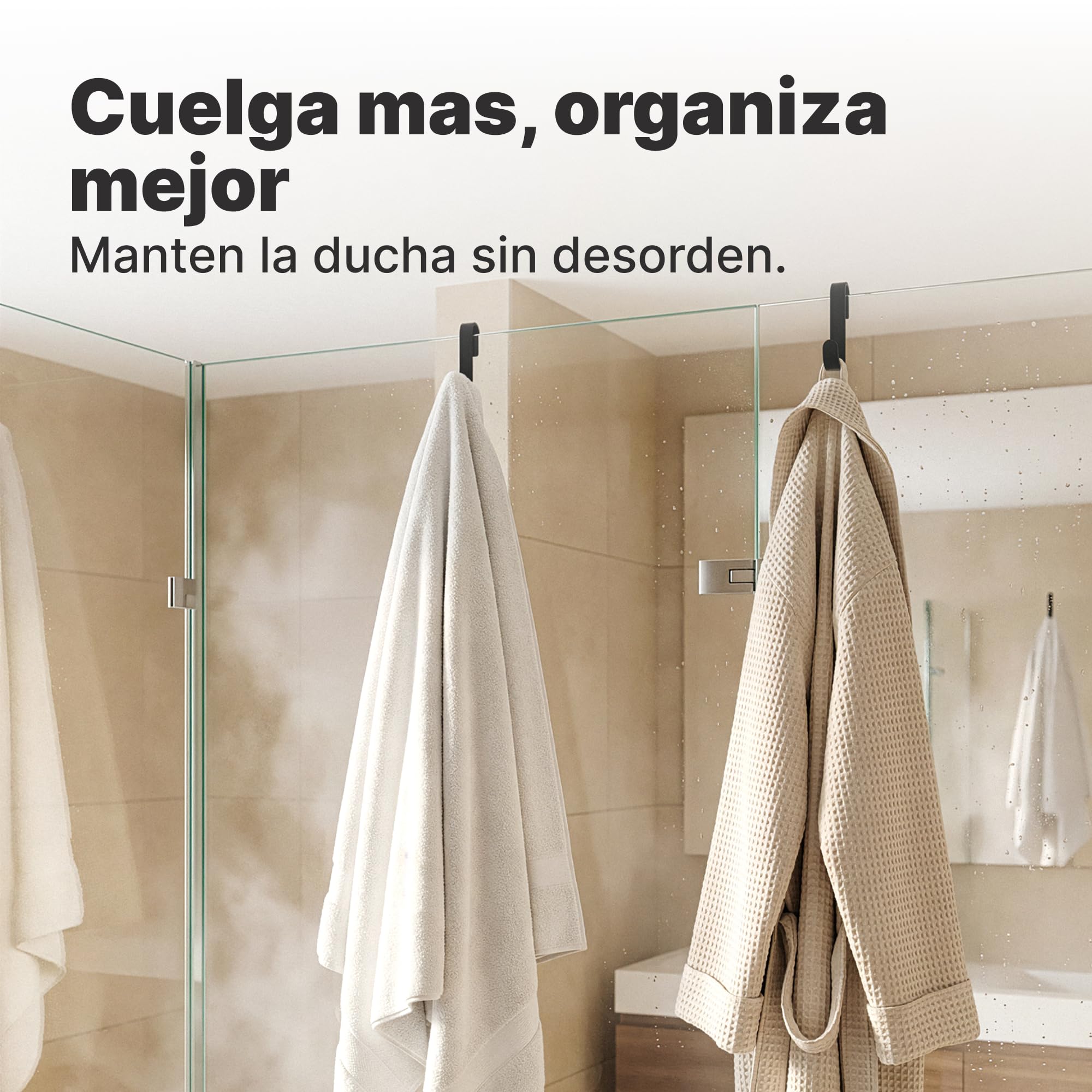 Minismus Ganchos Mampara Ducha, Ganchos de Silicona para Toallas y Albornoces para Mampara de Ducha de Cristal sin Marco, Colgador Toalla Baño Pack de 2