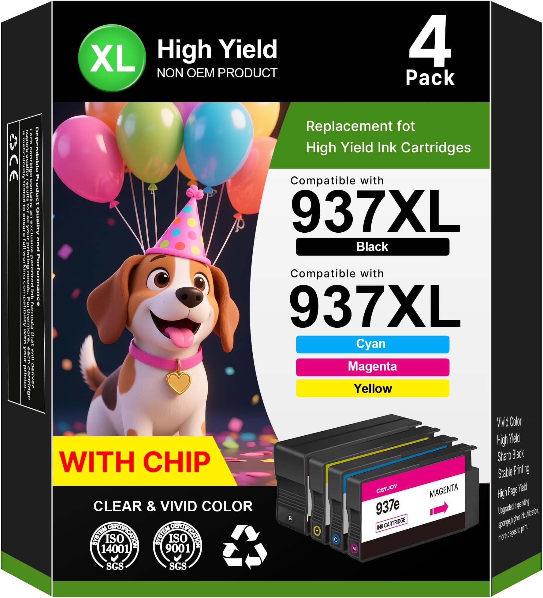 937 Ink Cartridges XL 937e for HP 937 Ink Cartridges Multipack 937XL Compatible for HP Officejet Pro 9720 9730 9120b 9110b 9720b 9130b 9117b (Black,Cyan,Magenta,Yellow 4-pack with Chips)