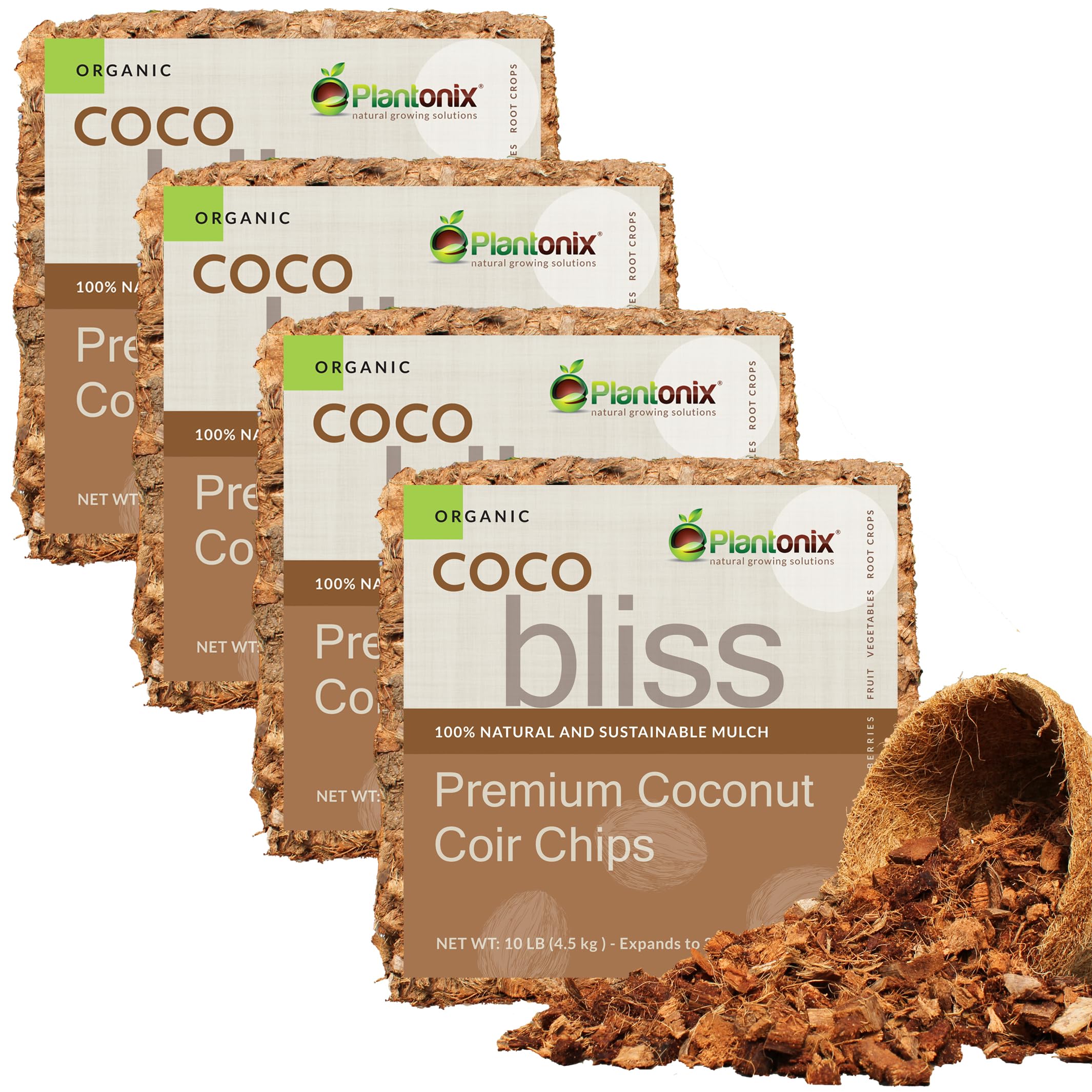 Organic Coco Chips for Plants (40lbs) - Coco Coir Chips - Coconut Husk Chips for Potting Soil, Garden Soil, &amp; Seed Starter Soil - Coconut Mulch for Garden - Compressed Coconut Chips for Plants