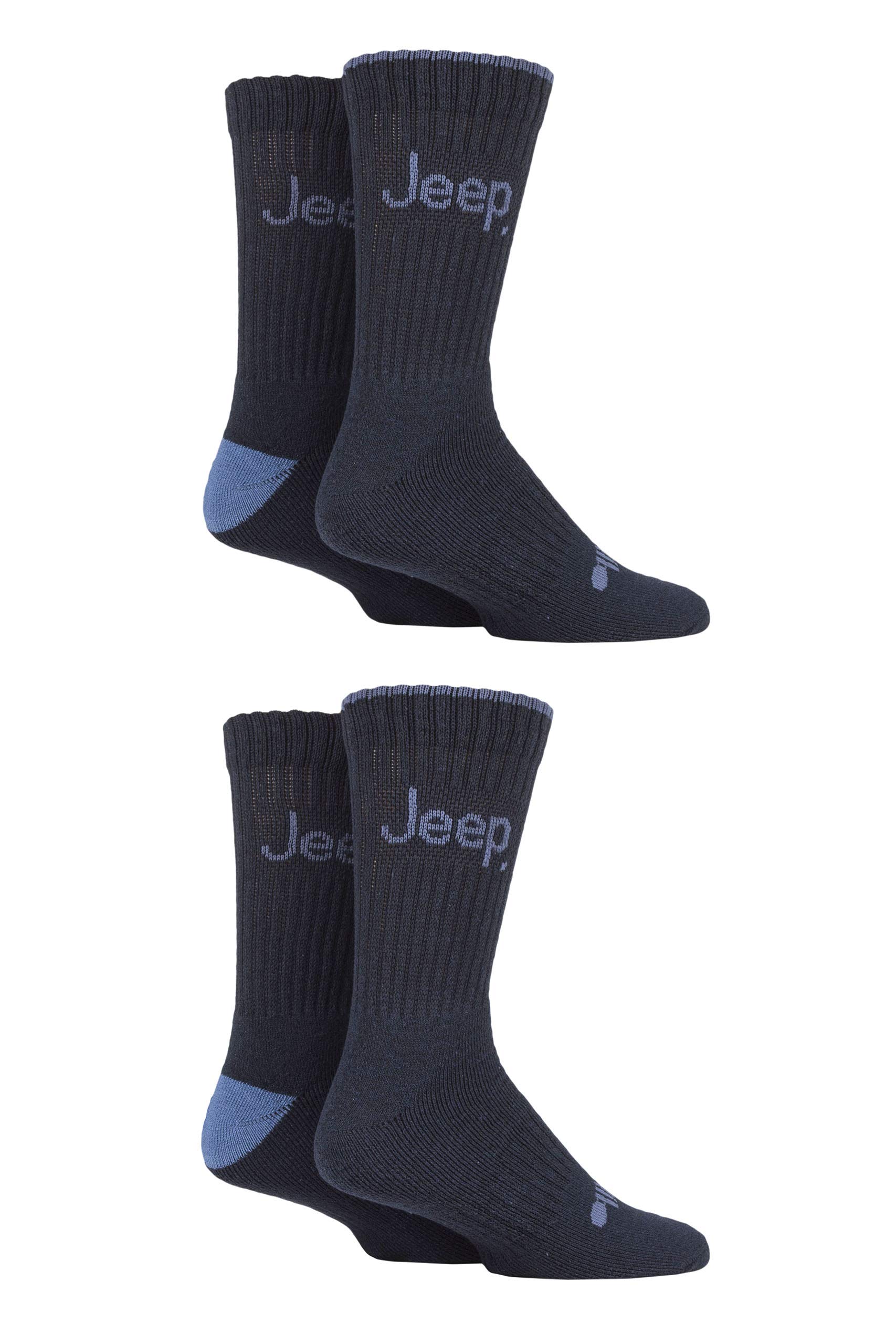 Jeep Mens Performance Plain Ribbed Socks Pack of 4 Navy/Denim 6-11