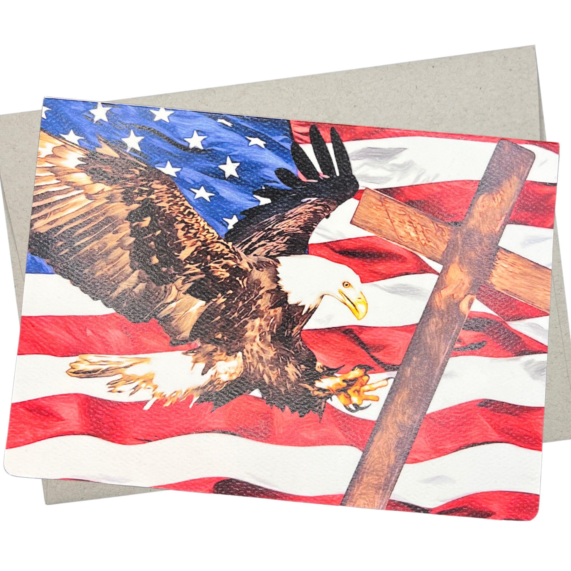 Whitman and Daughter Veterans Card - Patriotic American Flag Religious Card with Christian Cross & Bald Eagle for Veteran Day Cards, Memorial Day,
