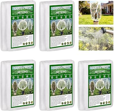 5 Pack Heavy Duty Garden Net Covers with Zipper & Drawstring, Reusable Fruit & Vegetable Protection Mesh for Plants, Bushes, Trees - Bird Pest Barrier 100X150cm
