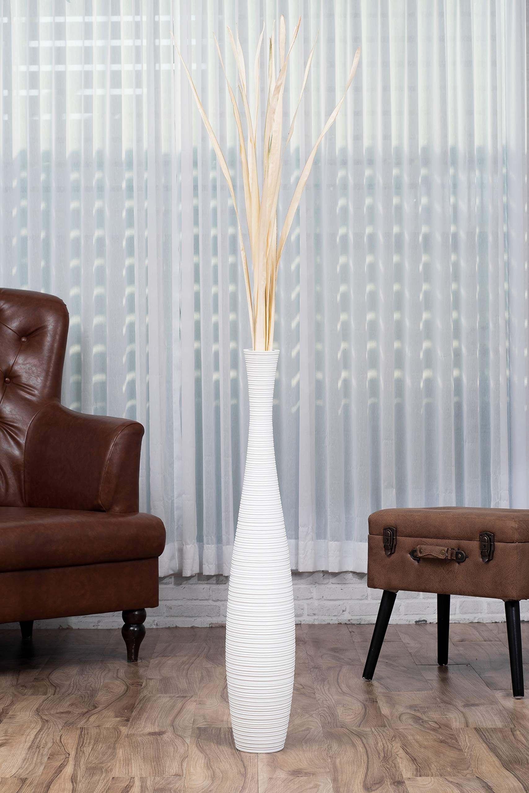 Leewadee Jarrón Grande De Suelo - Jarrón Alto De Madera De Mango para Ramas Decorativas, 85 cm, Blanco