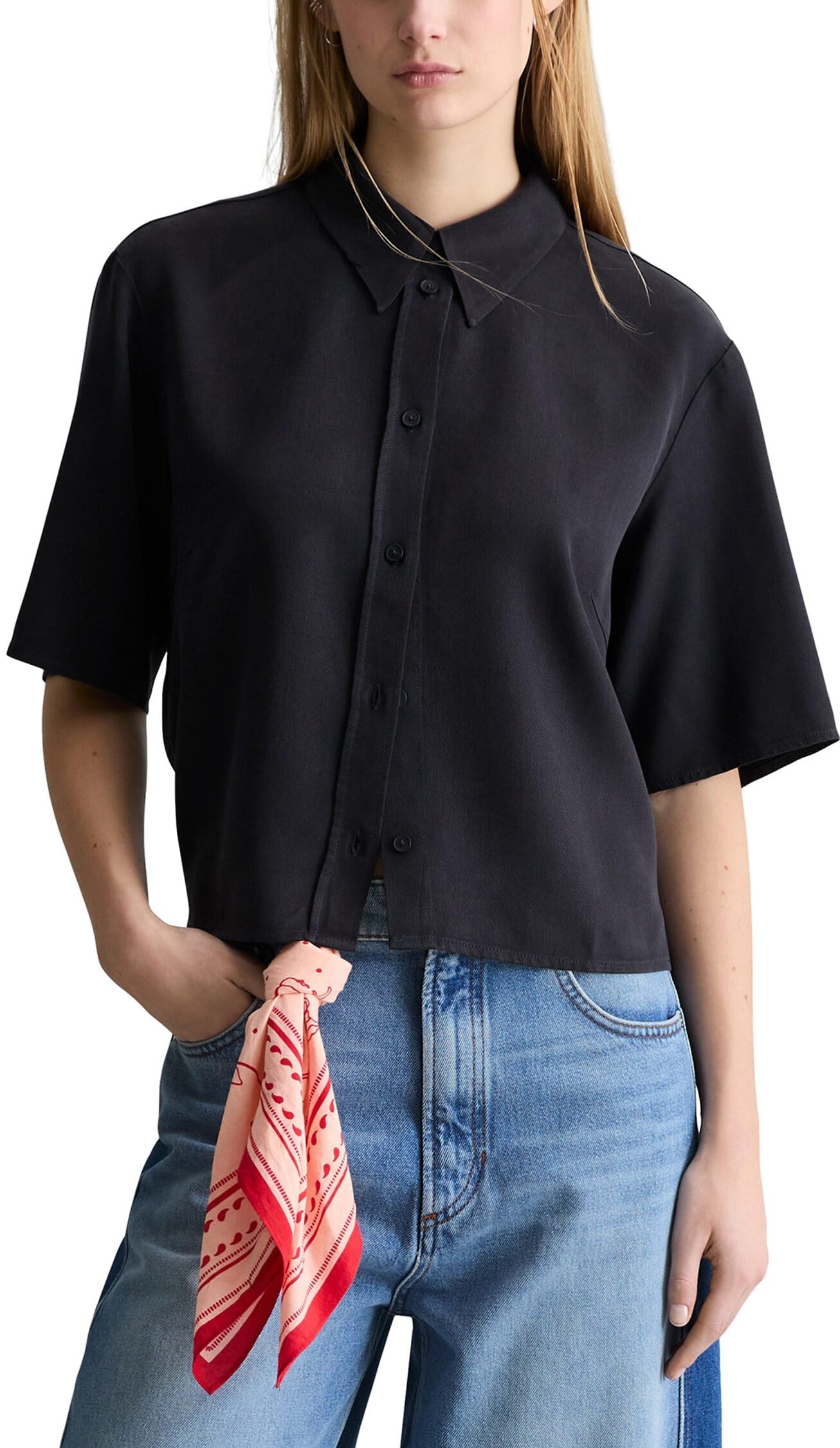 Marc OߴPolo Denim Damen Kurzarmbluse Cropped Relaxed Fit