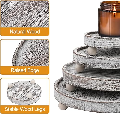 Miniatura 3 de Juego de bandejas de madera para velas de 4 tamaños, soporte redondo para velas, decoración rústica del hogar para velas de té, centro de mesa