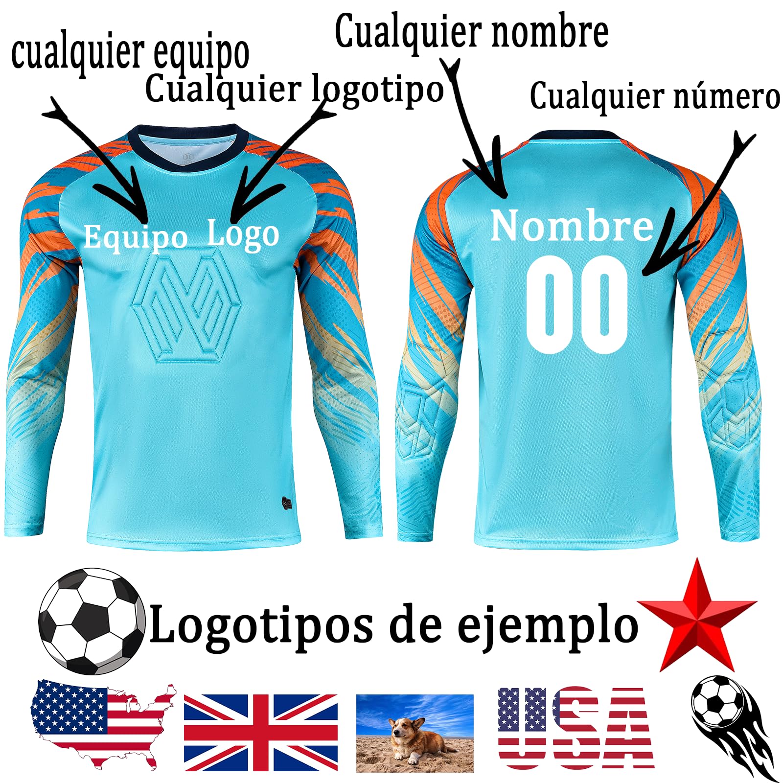 OPUTWDF Equipacione Portero Futbol Niño Hombre Camiseta de Portero de Fútbol Personalizable + Pantalón Corto o Pantalón