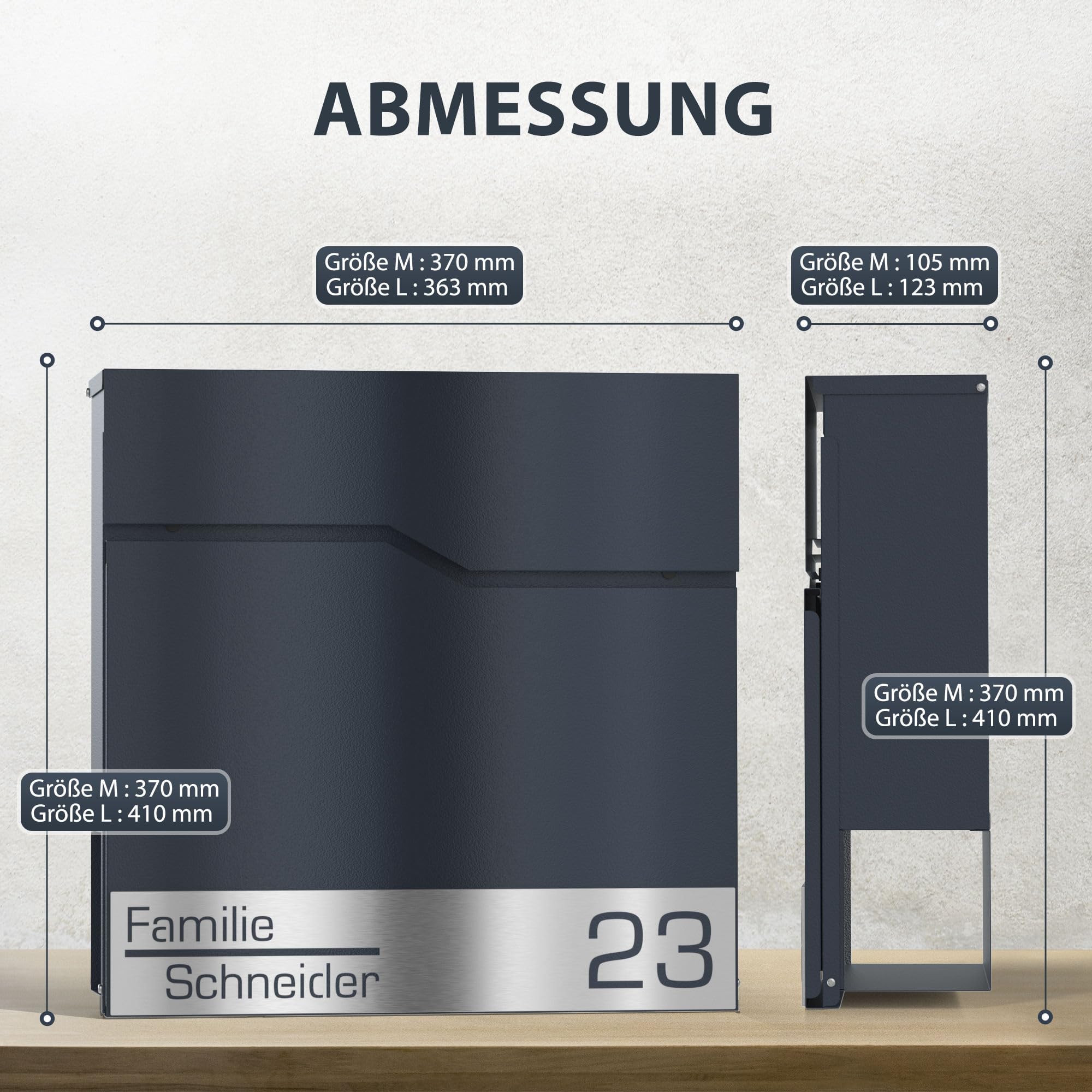 Buzón con Timbre de Radio en Antracita RAL 7016 - Buzón de Pared de Acero Inoxidable Personalizado Placa de identificación número de casa Grabado con láser - con Cerradura