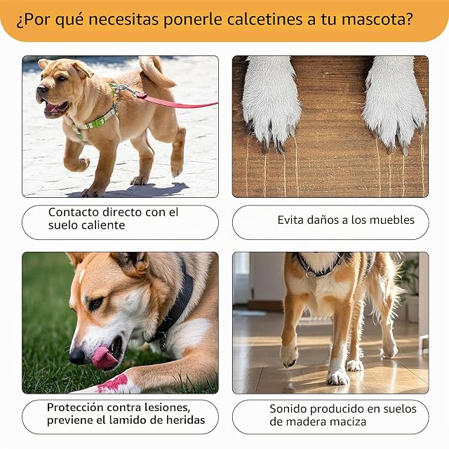 Foto 5 de 7 de Guyode 4 Piezas Calcetines Perro Antideslizantes Interiores Ajustable