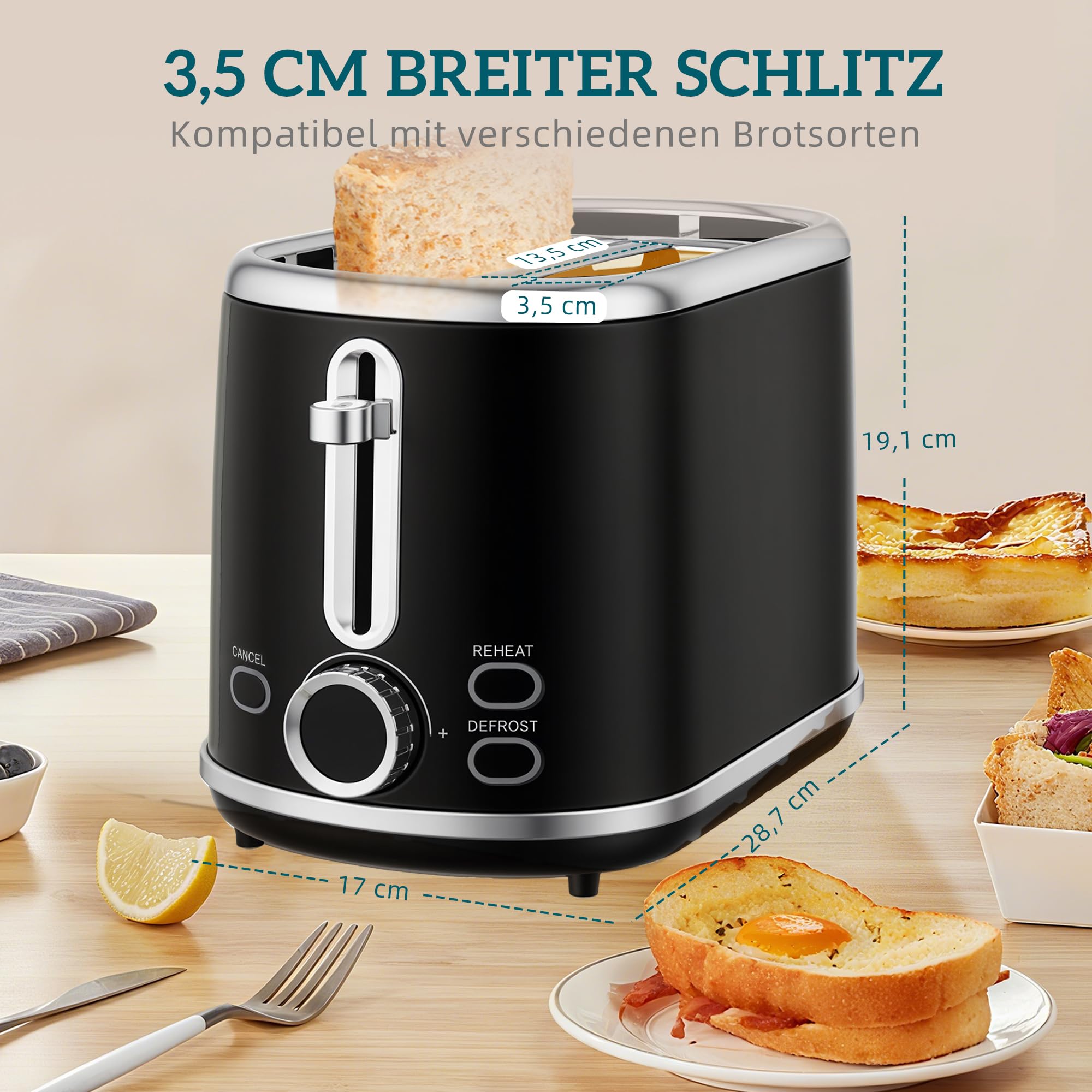 Zestaw HOMCOM Czajnik i Toster 1,7L Czajnik ze stali nierdzewnej 2-scheibowy Toster z 6 stopniami opiekania, 2200W Zestaw śniadaniowy z funkcją rozmrażania, podgrzewania, pamięci, wyświetlaczem LED,