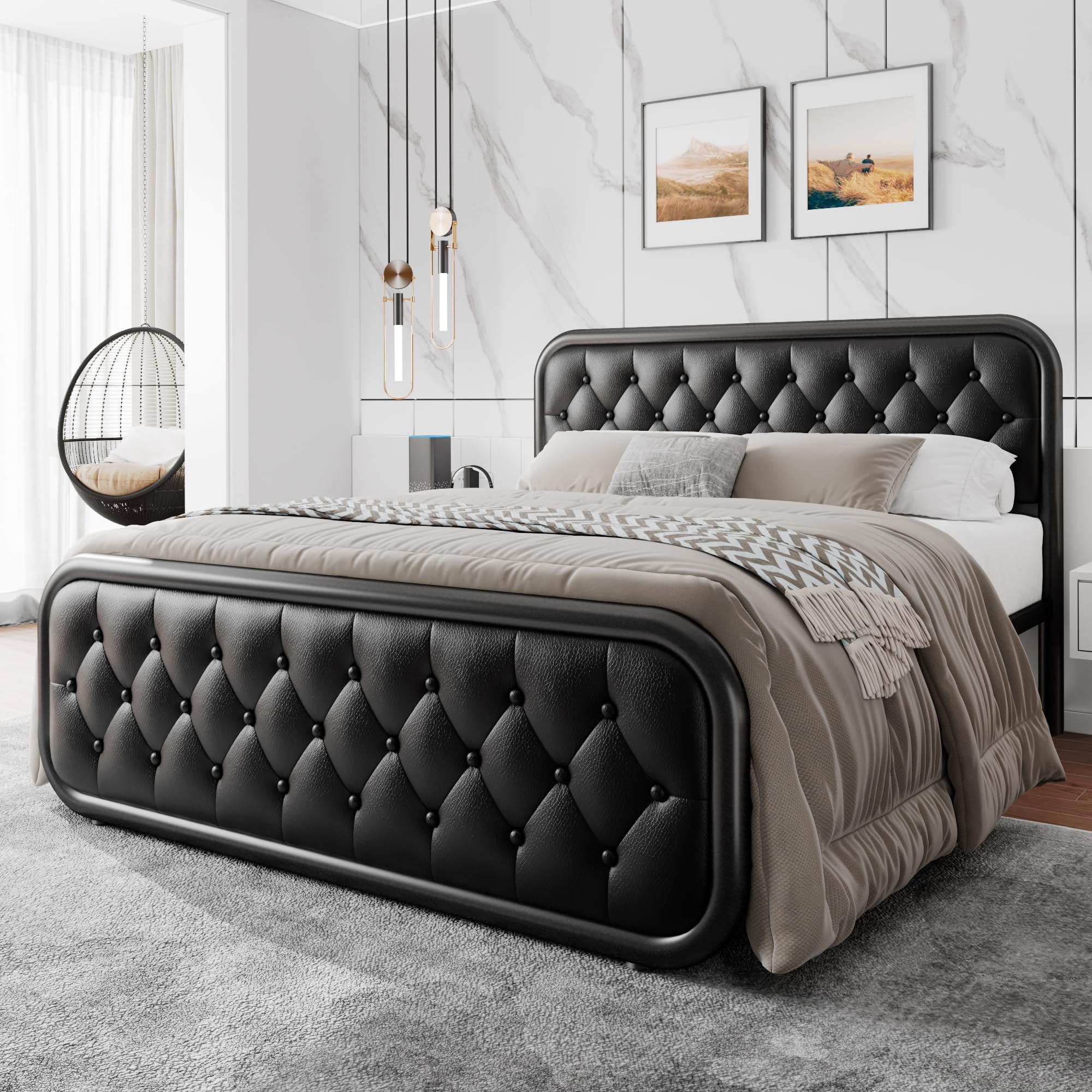 Einhomn Queen Upholstered Metal Bed Frame