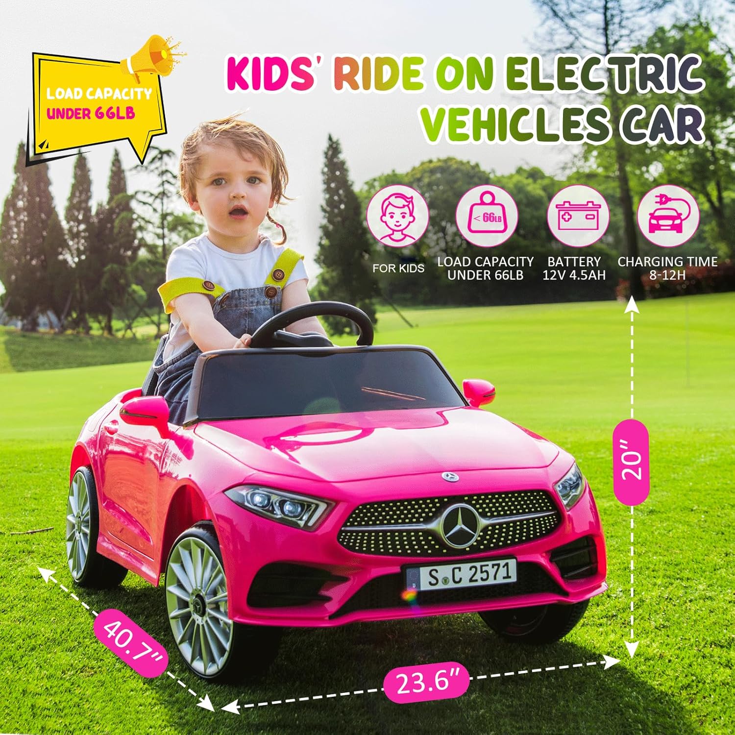 12v Battery Kids Ride on Electric Vehicles Cars Power Wheel Toy Mini Car for Age 1-6 Toddler Baby to Drive with Steering Remote Control Mercedes Benz Kid Car for Boys Girls (Pink)