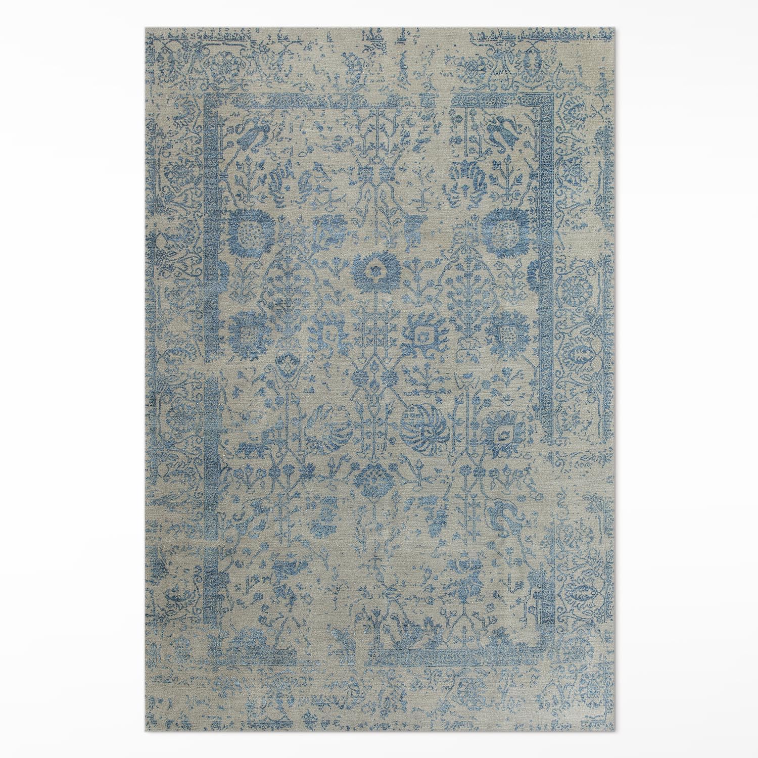 Tapis en vinyle bleu fleuri 140x210 cm rectangulaire Floorart