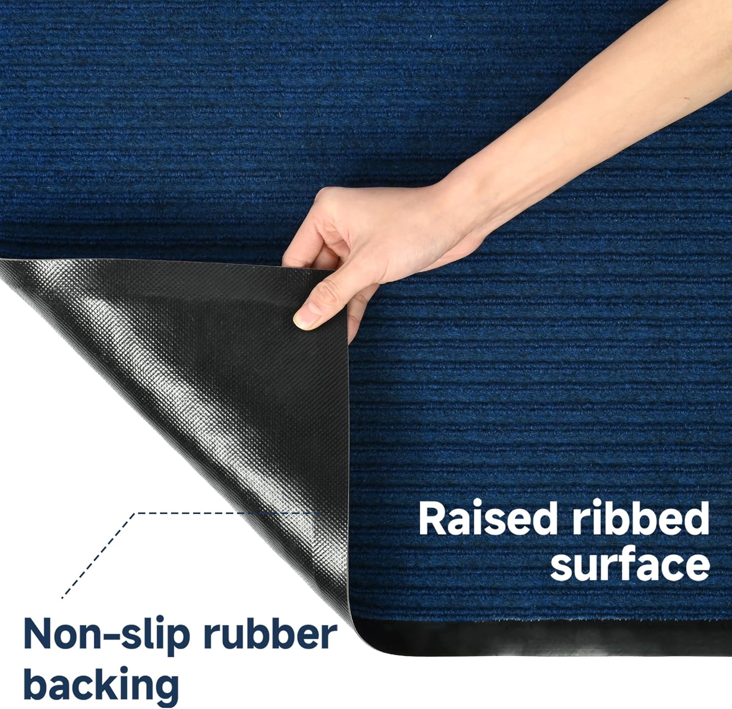 uyoyous Commercial Grade Door Floor Mat 3' x 10' Brush Step Entrance Mat Heavy Duty Indoor Outdoor Doormat Non Slip Hallway Runner Rug Low Profile Rubber Floor Mat Carpet Runner, Blue